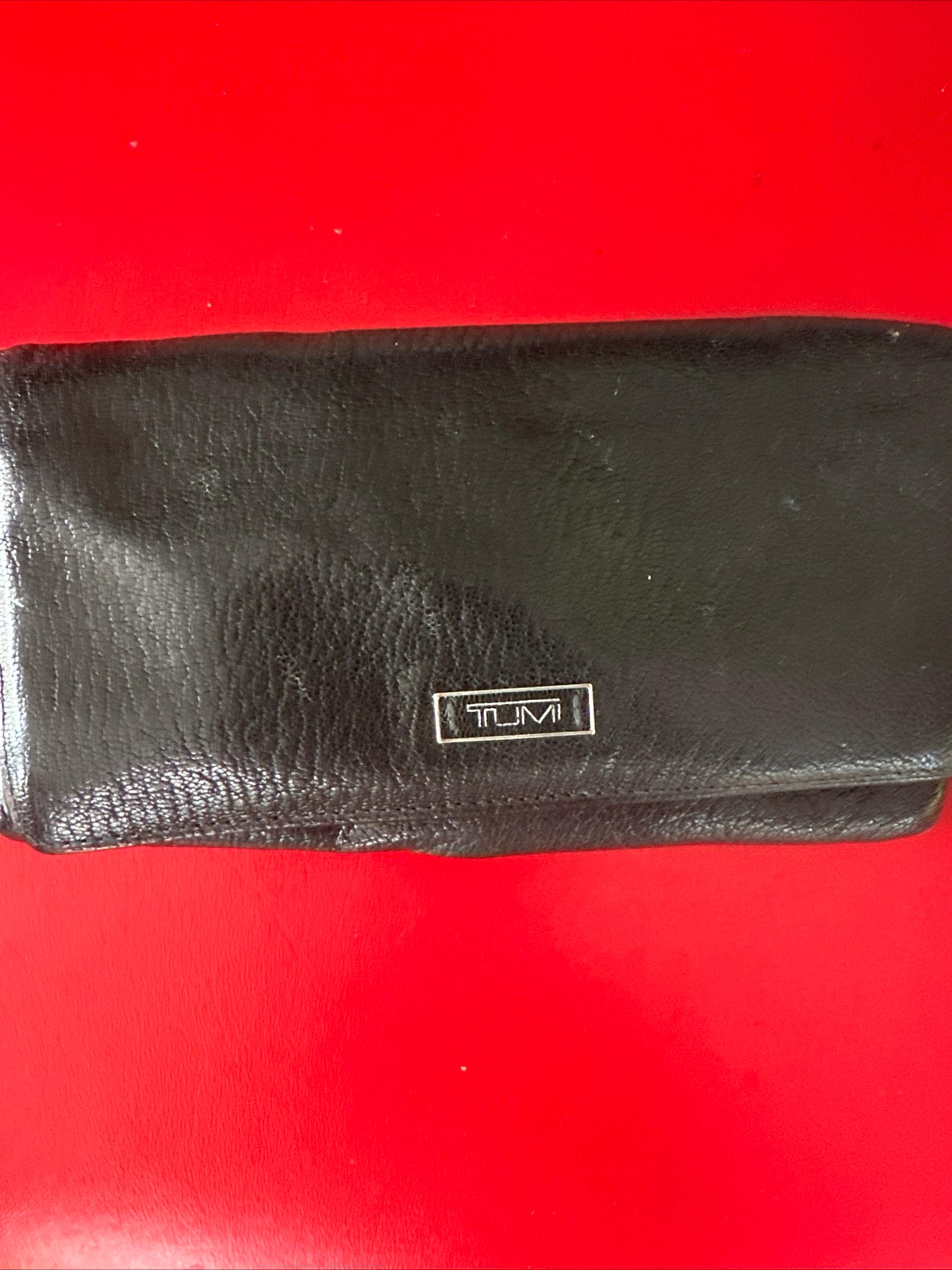 Tumi Leather Clutch Wallet Black Travel Credit Card 7-5"long X4"
