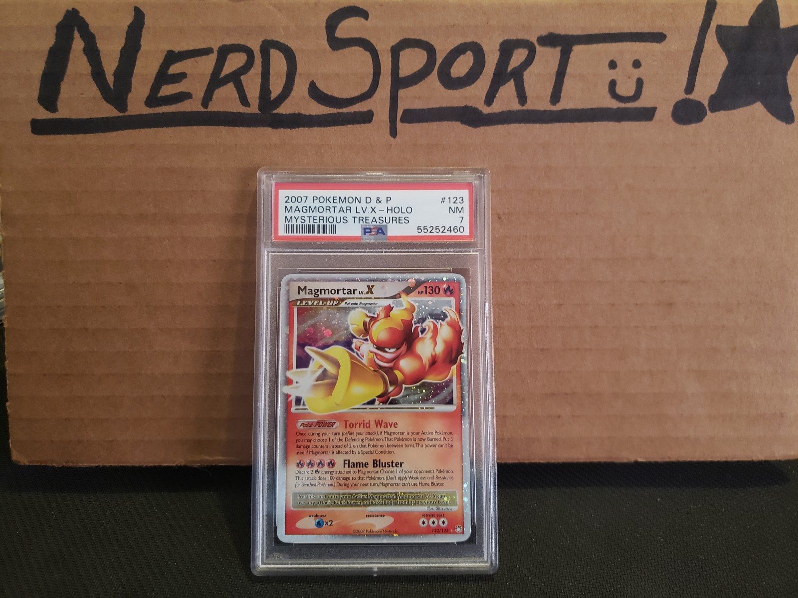 PSA 7 Magmortar Holo LV. X Diamond & Pearl Mysterious Treasures Pokemon Card