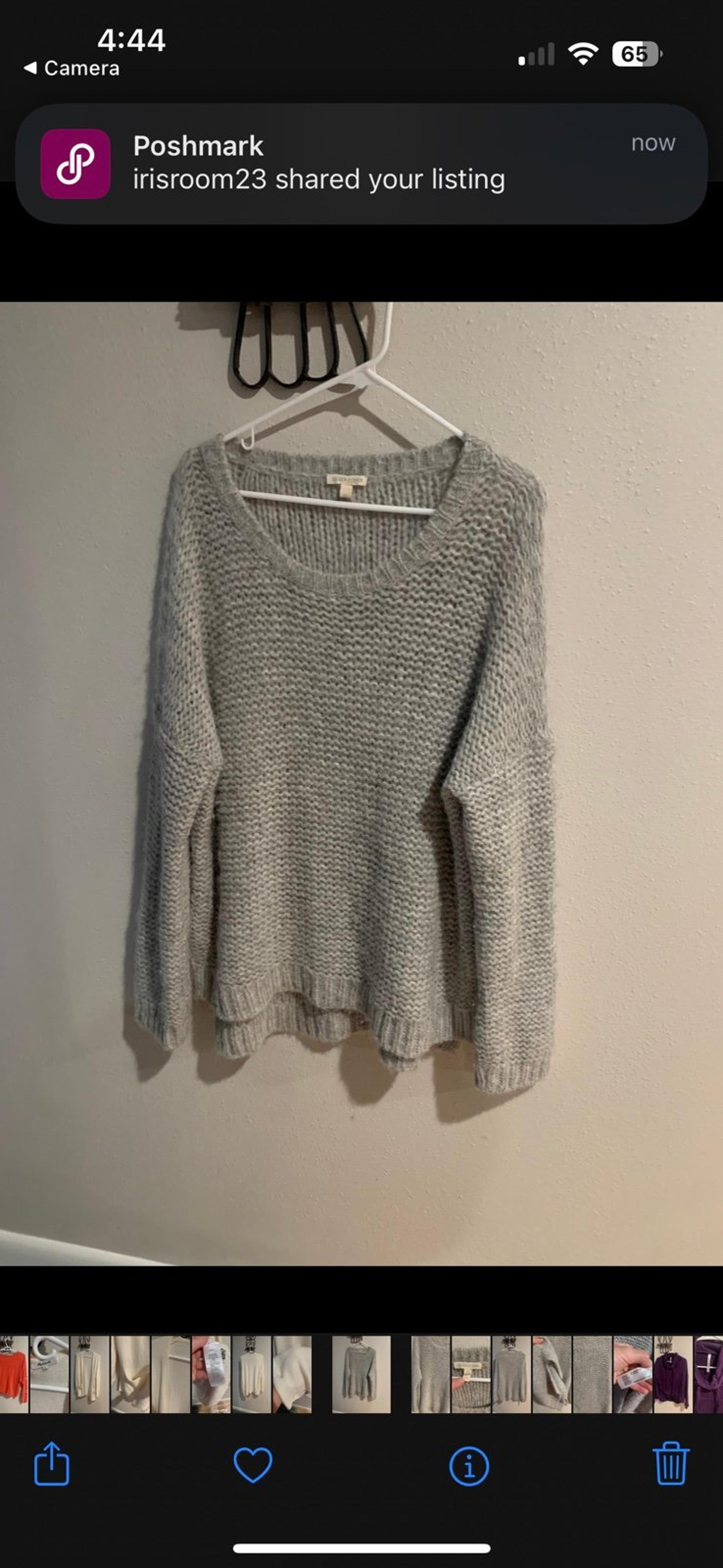 Eileen Fisher Heather Gray Turtle Neck Loose Knit Pullover Sweater Large