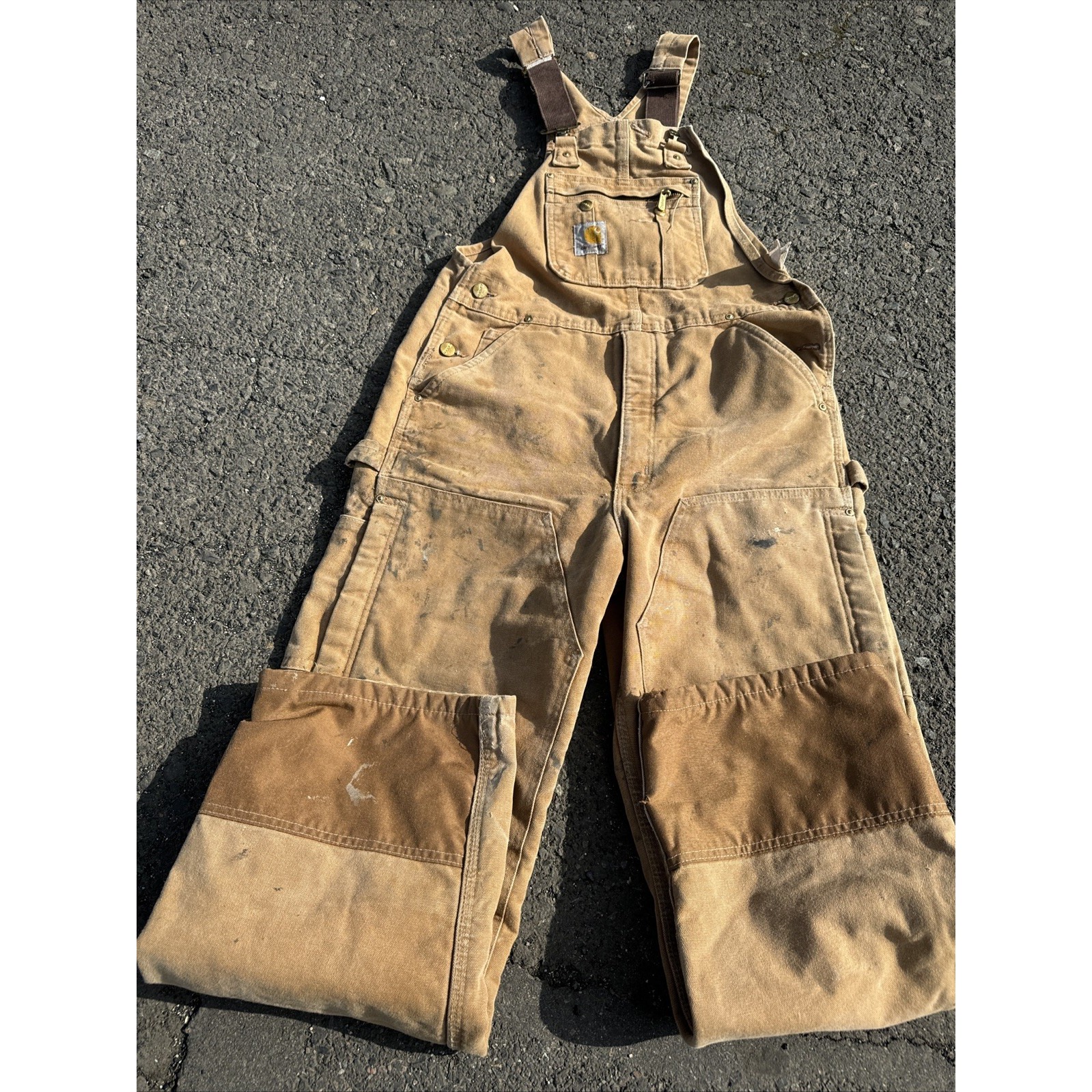 Vintage Carhartt Canvas Double Knee Bib Overalls Mens Size 34x32 Quilted