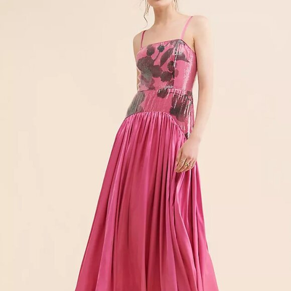 Anthropologie Hutch Glow Sequin Floral Maxi Dress, Size 4