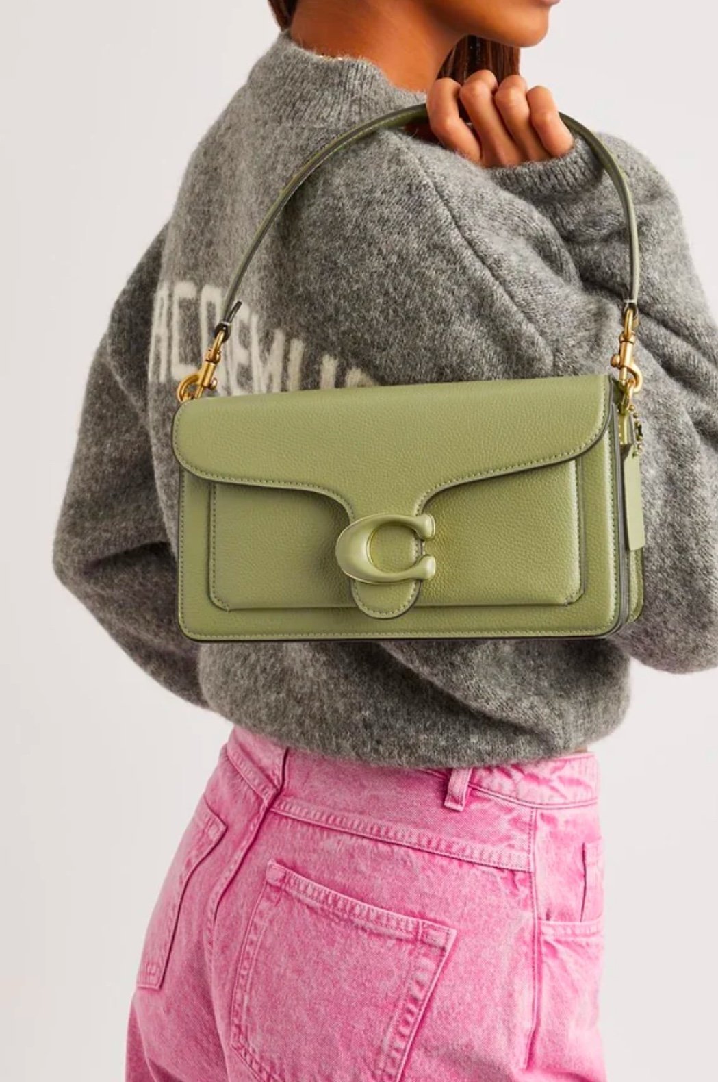 NWT Coach Polished Pebble Leather Tabby Shoulder Bag Moss