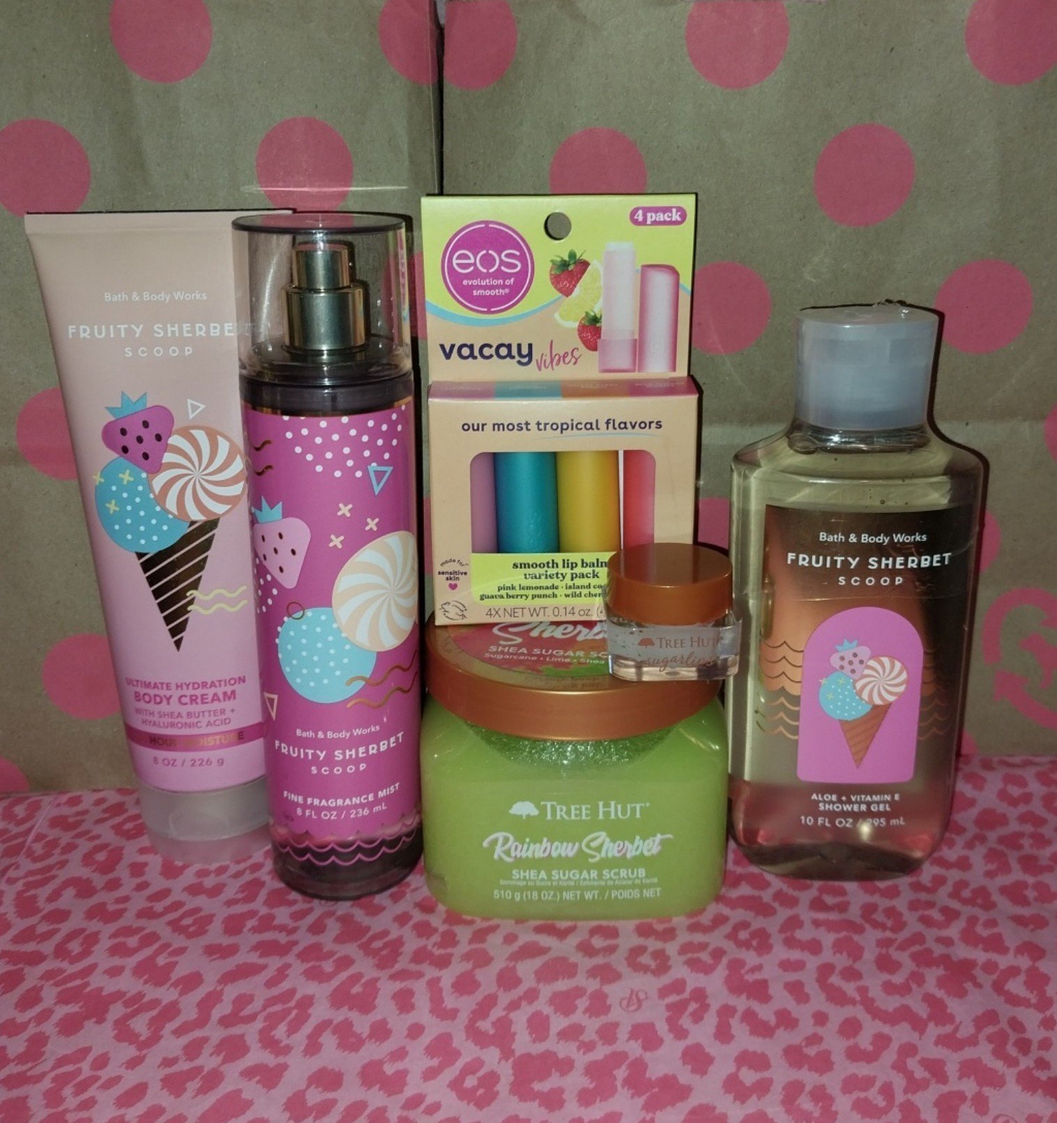 ✨️FRUITY SHERBET SCOOP RAINBOW SHERBERT TREEHUT & EOS VACAY VIBES NEW BUNDLE ✨️