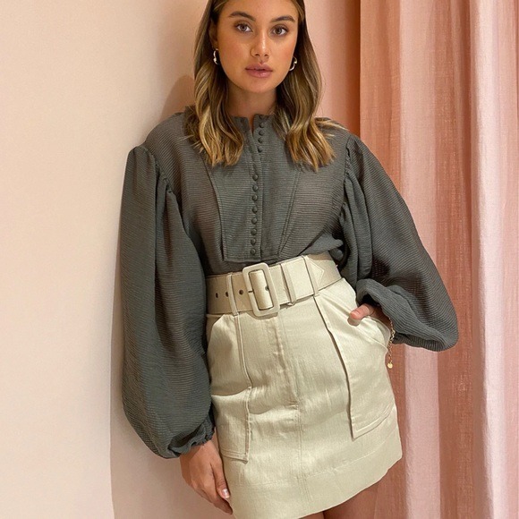 Revolve SHONA JOY Marie Linen Belted Pocket Front Mini Skirt Pistachio Size 6 NW