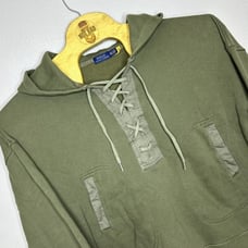 248 Polo Ralph Lauren Womens M/L OVERSIZED Lace Up Fleece Hoodie Military Green