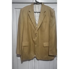 Oscar de la Renta Silk Wool Blend Tan Blazer Sport Jacket Mens Size 46L Lined