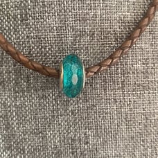 Pandora brown leather weave braclet and turquoise blue glass charm silver