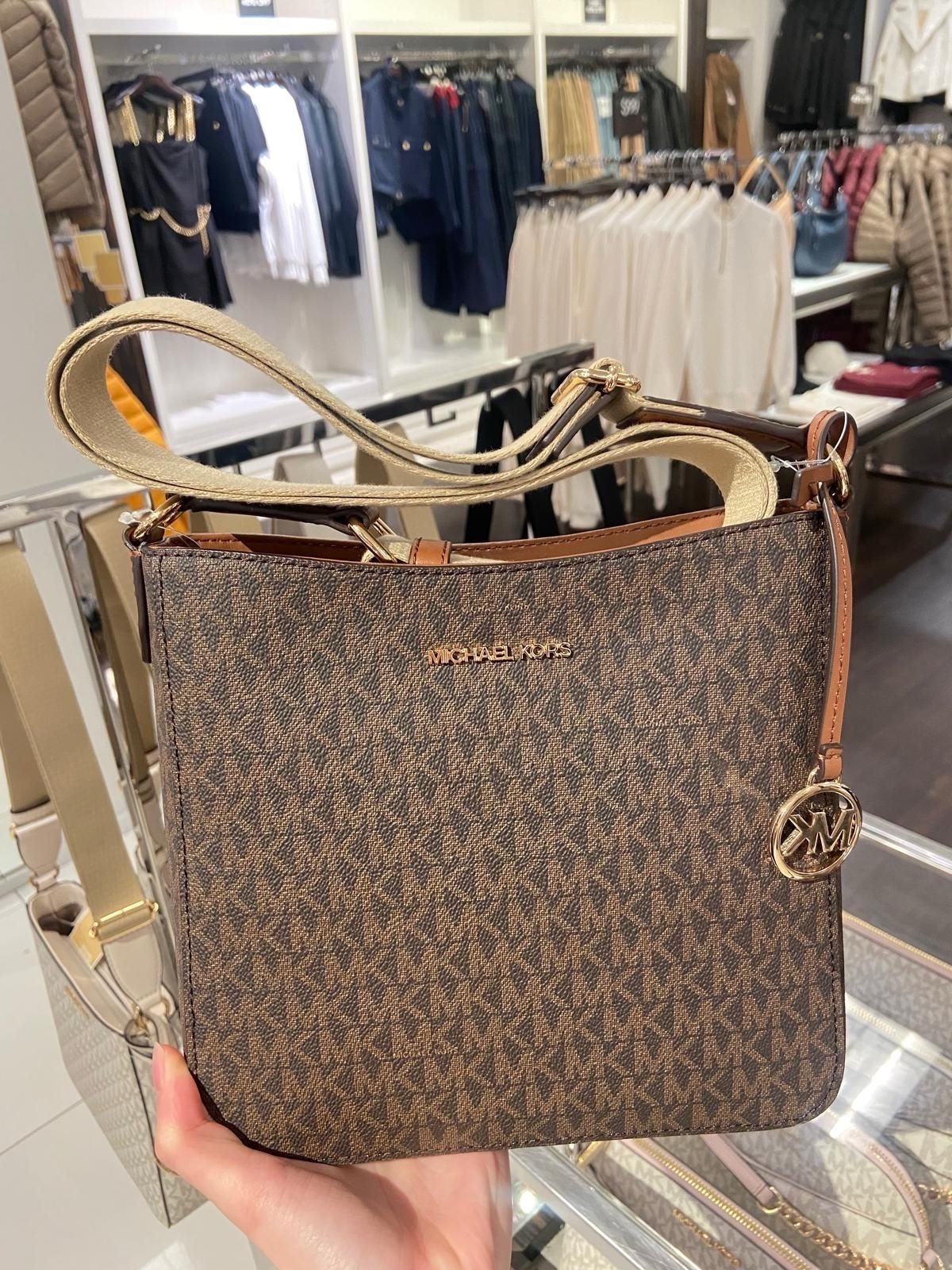 Michael Kors Jet Set Travel Small Crossbody Handbag Messenger Bag Purse Brown Mk