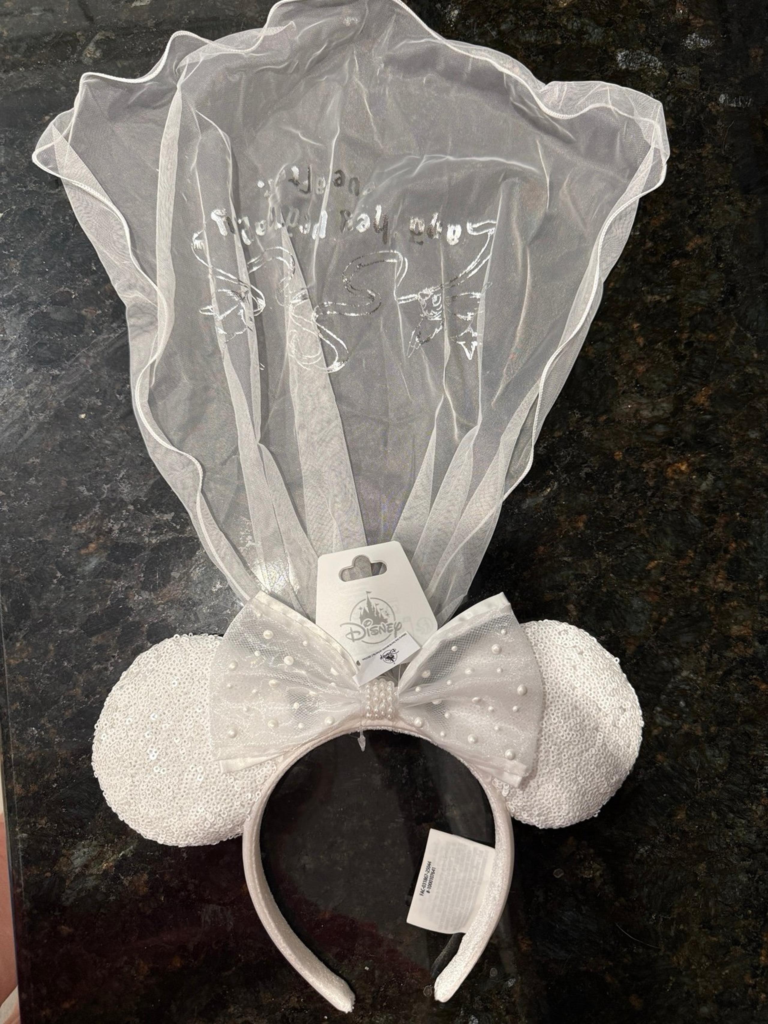 2025 Disney Parks White Sequin Bride Minnie Mouse ears “Happily Ever After”