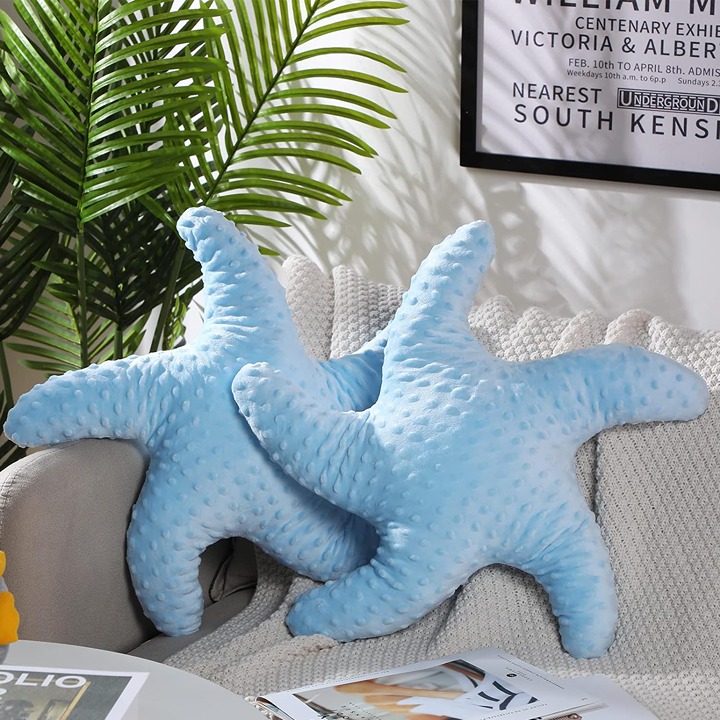 Starfish Pillow Beach Starfish Shaped Throw Pillows 20'' (Blue, 2 Pcs)