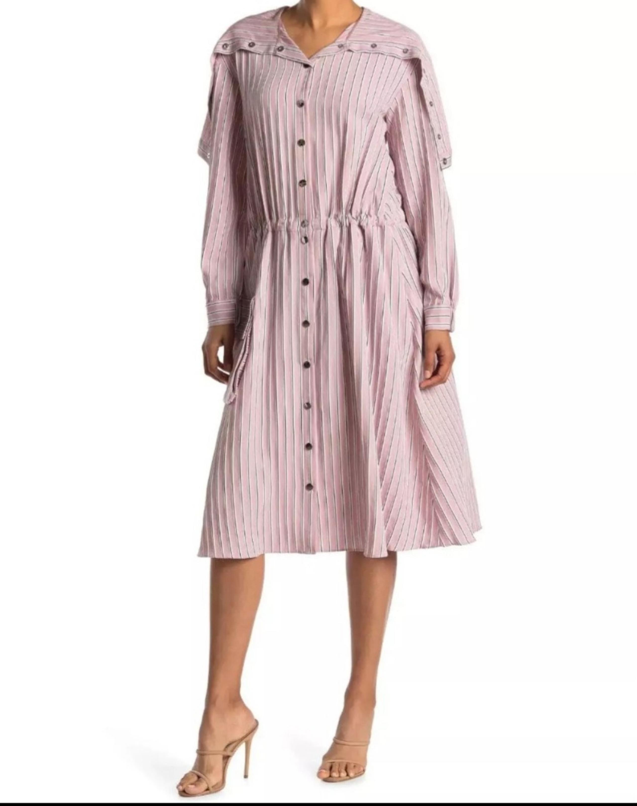 TIBI Open Pink 3 Striped Twill Anorak Pink Classy Casual Dress Size XS