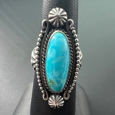 M & R CALLADITTO NAVAJO STERLING SILVER 925 TURQUOISE ELONGATED RING SZ 7