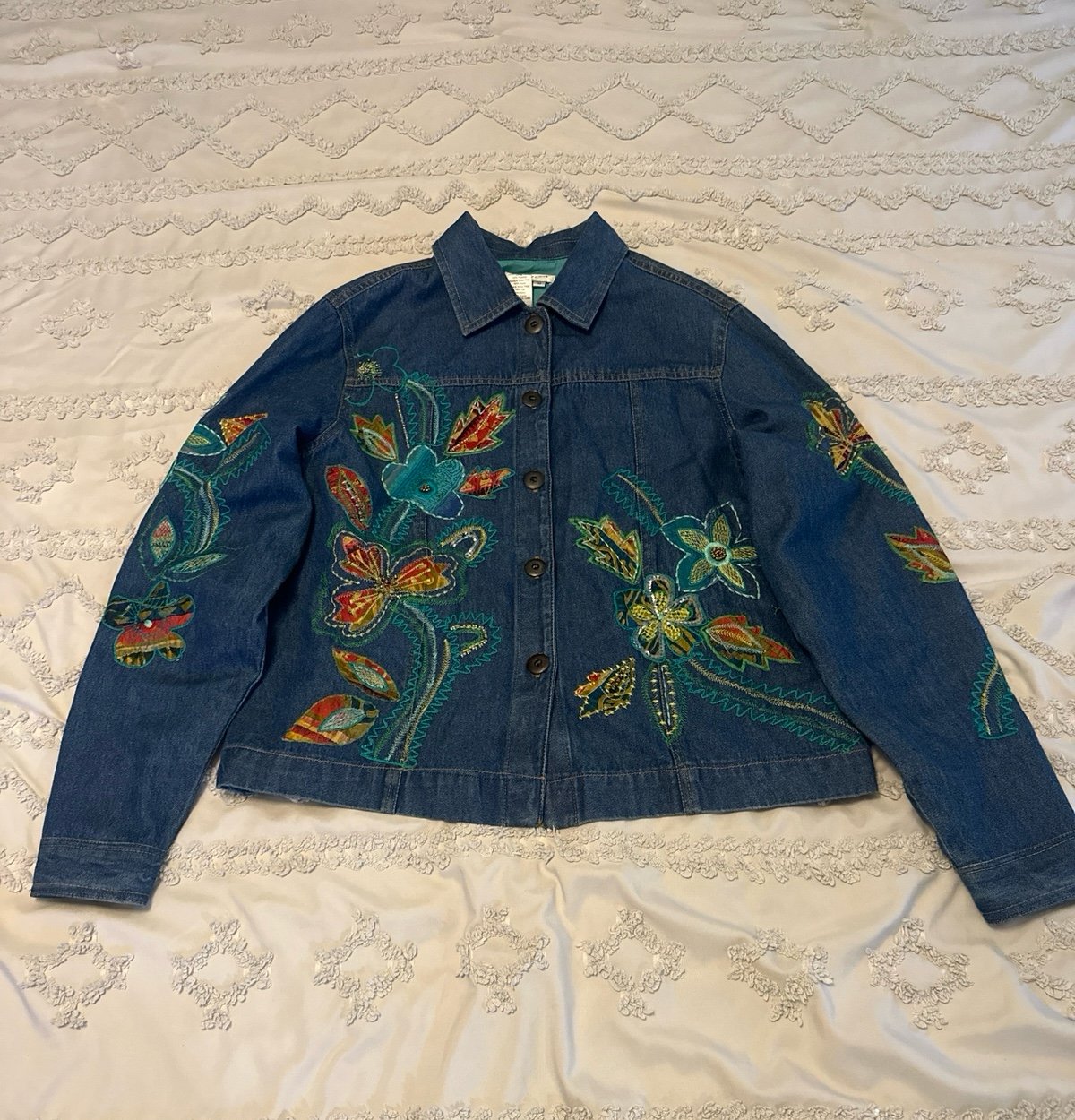 Coldwater Creek Denim Silk Lined Shacket Long Sleeve Button Down Top Size Med