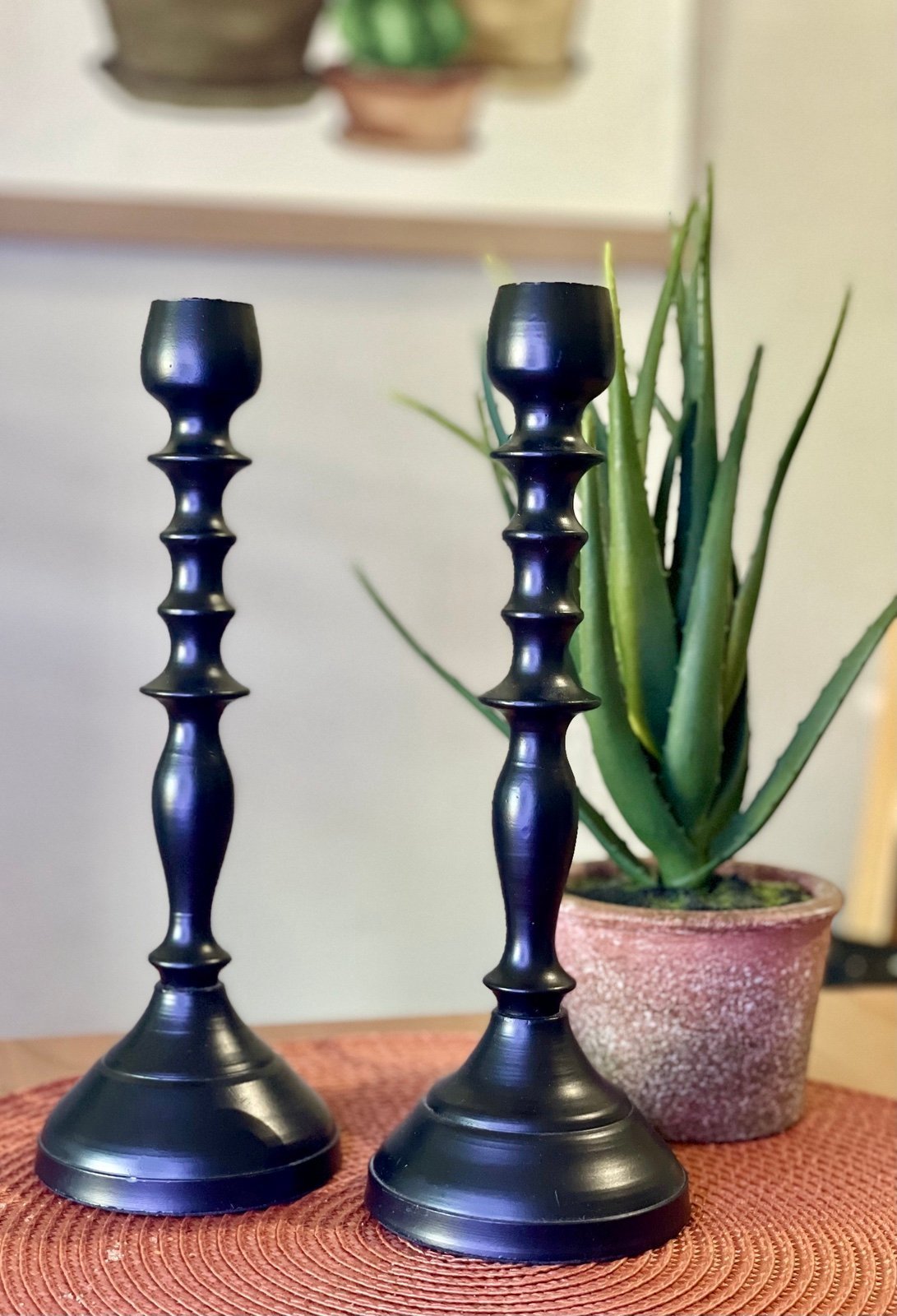 NEW! 10.5” Modern Rustic Farmhouse Black Candlestick Holders