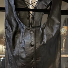 Vintage - 1990s Firenze Black Leather Bustier Corset w/ Lace Up Back - S