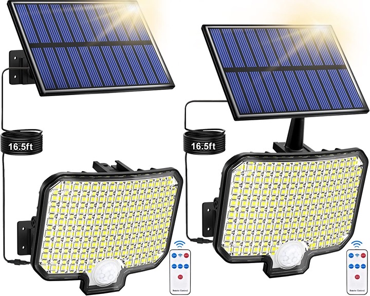 2-Pack Solar Lights 6000K Outdoor, 120 LED Solar Powered Lights w/ Remote