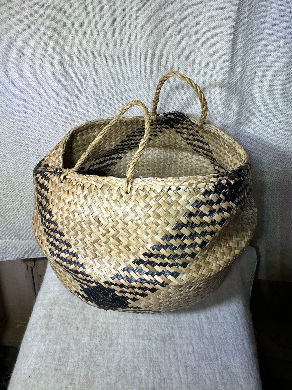 Woven straw beach basket