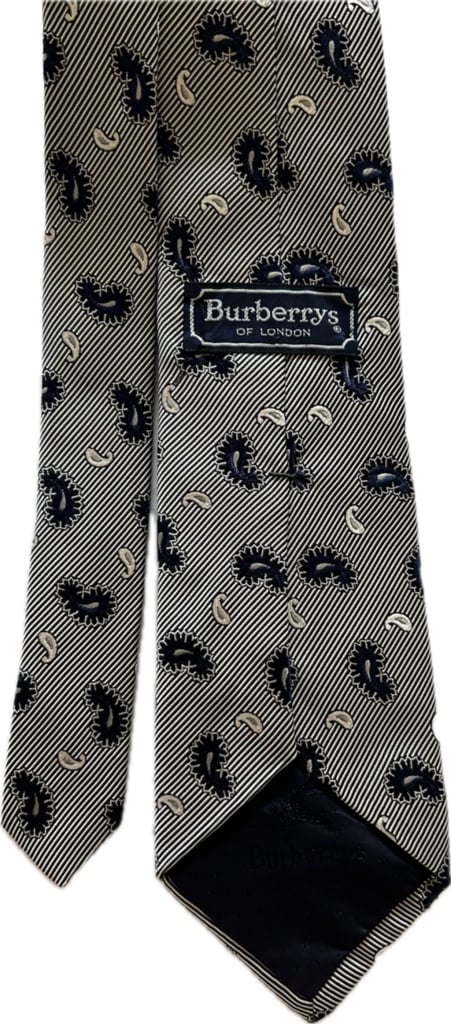 VINTAGE Burberrys Of London Luxury Neck Tie 100% Silk Paisley Tie Navy/White
