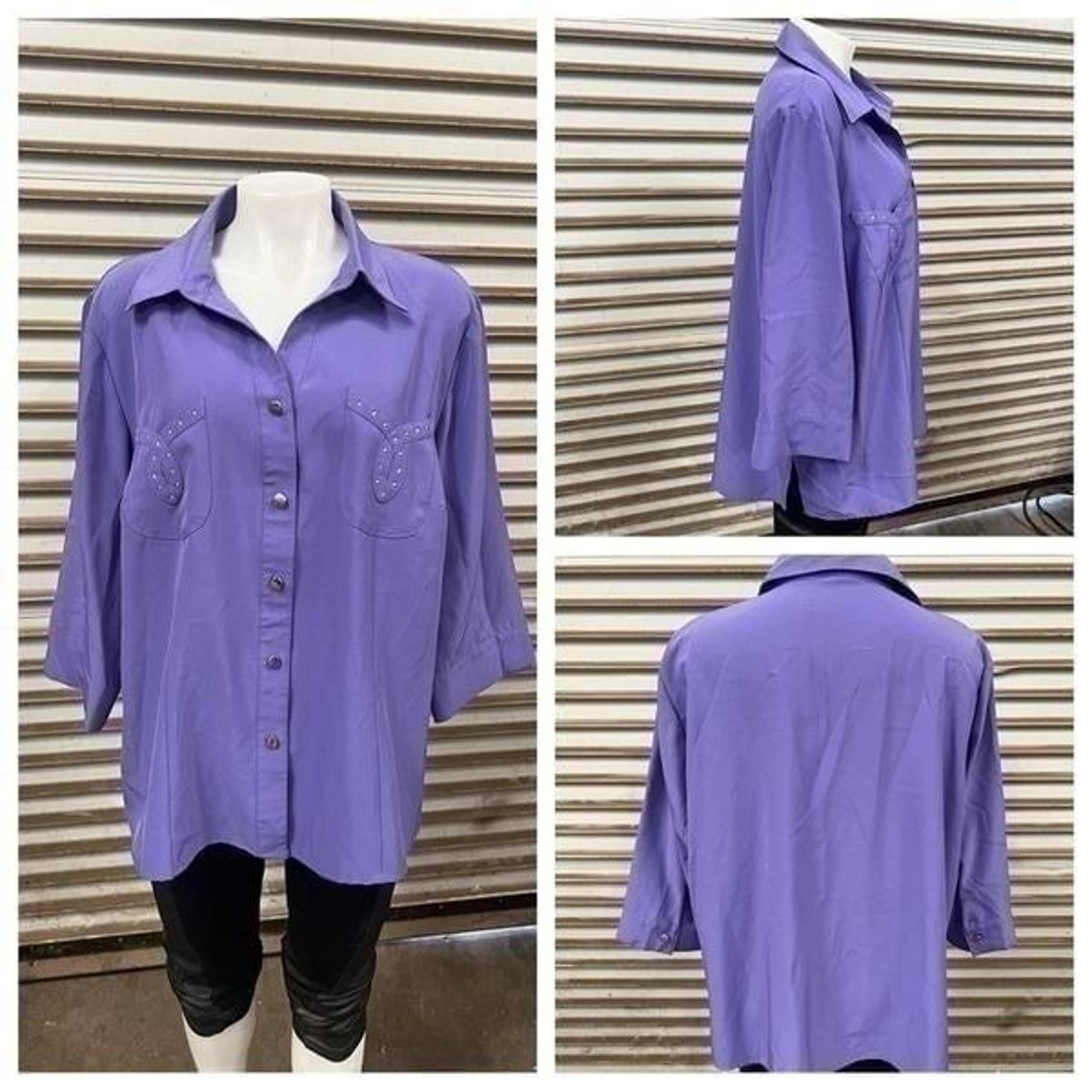 Laura Scott Woman top career purple 3/4 sleeve rhinestone accent size 22/24W