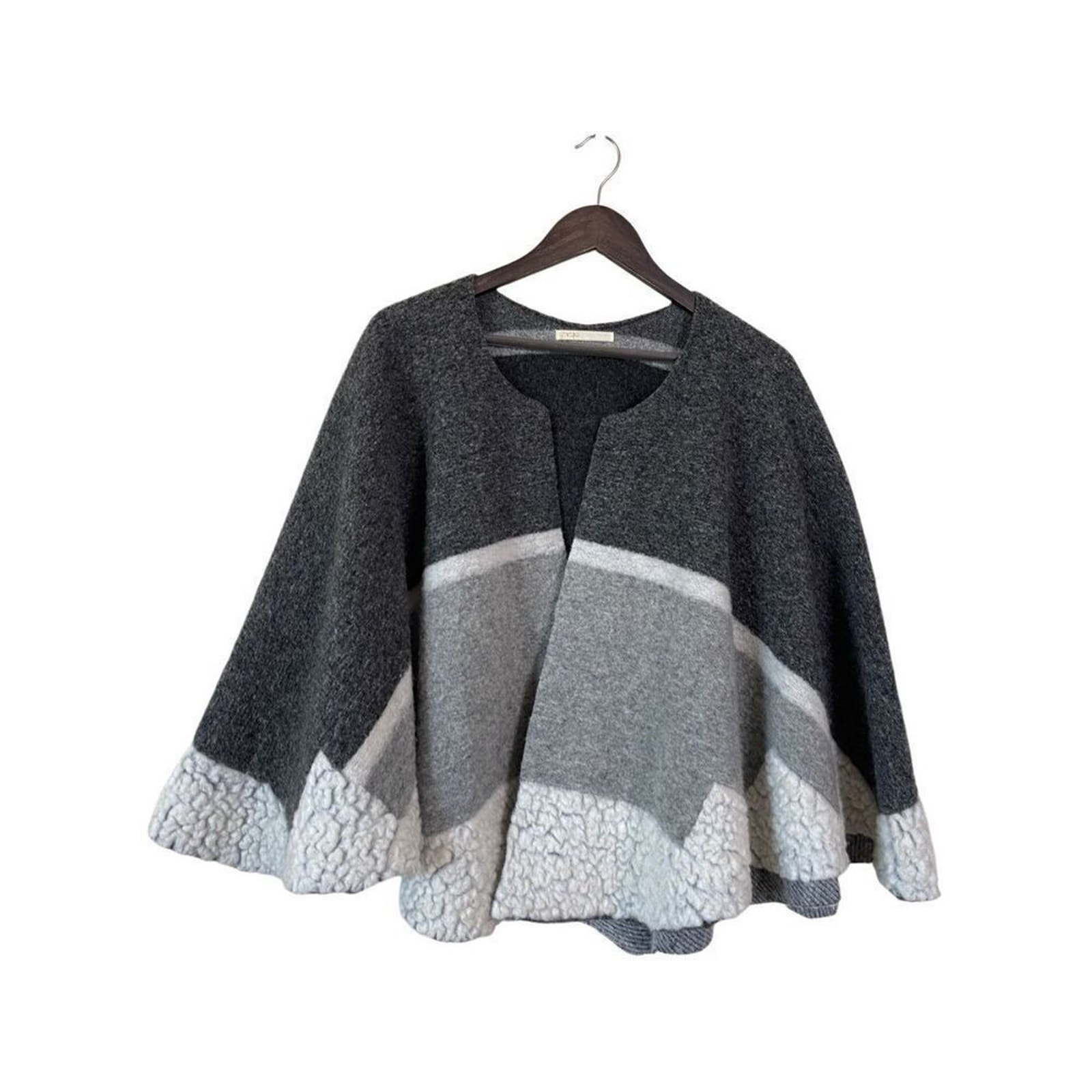 Maje Woven Colorblock Wool Blend Cape Poncho One Size