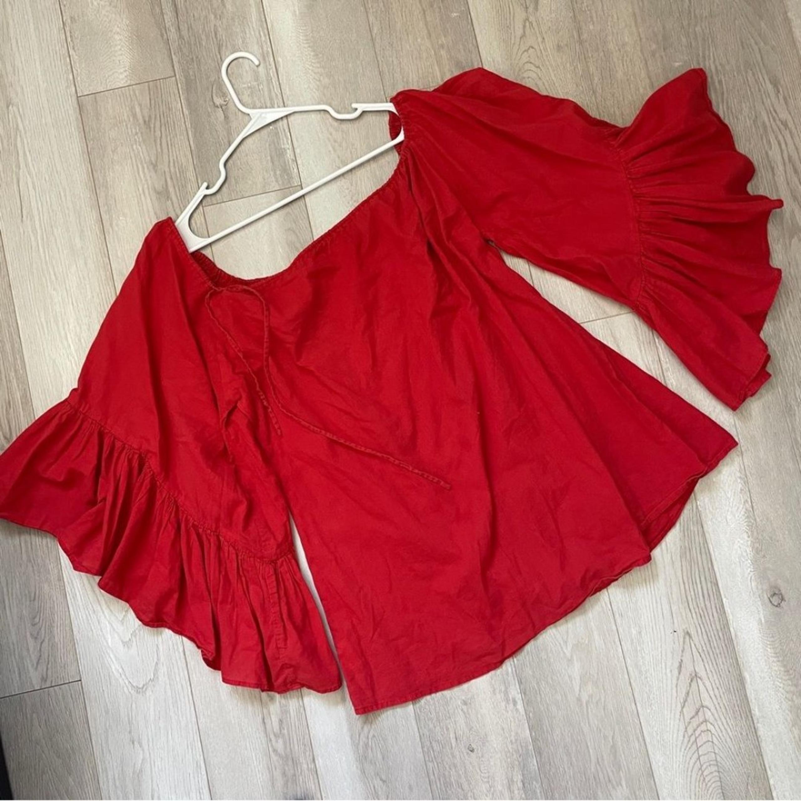 Indah Tunic Blouse flare ruffle sleeve womens Red (small medium) minimalist chic