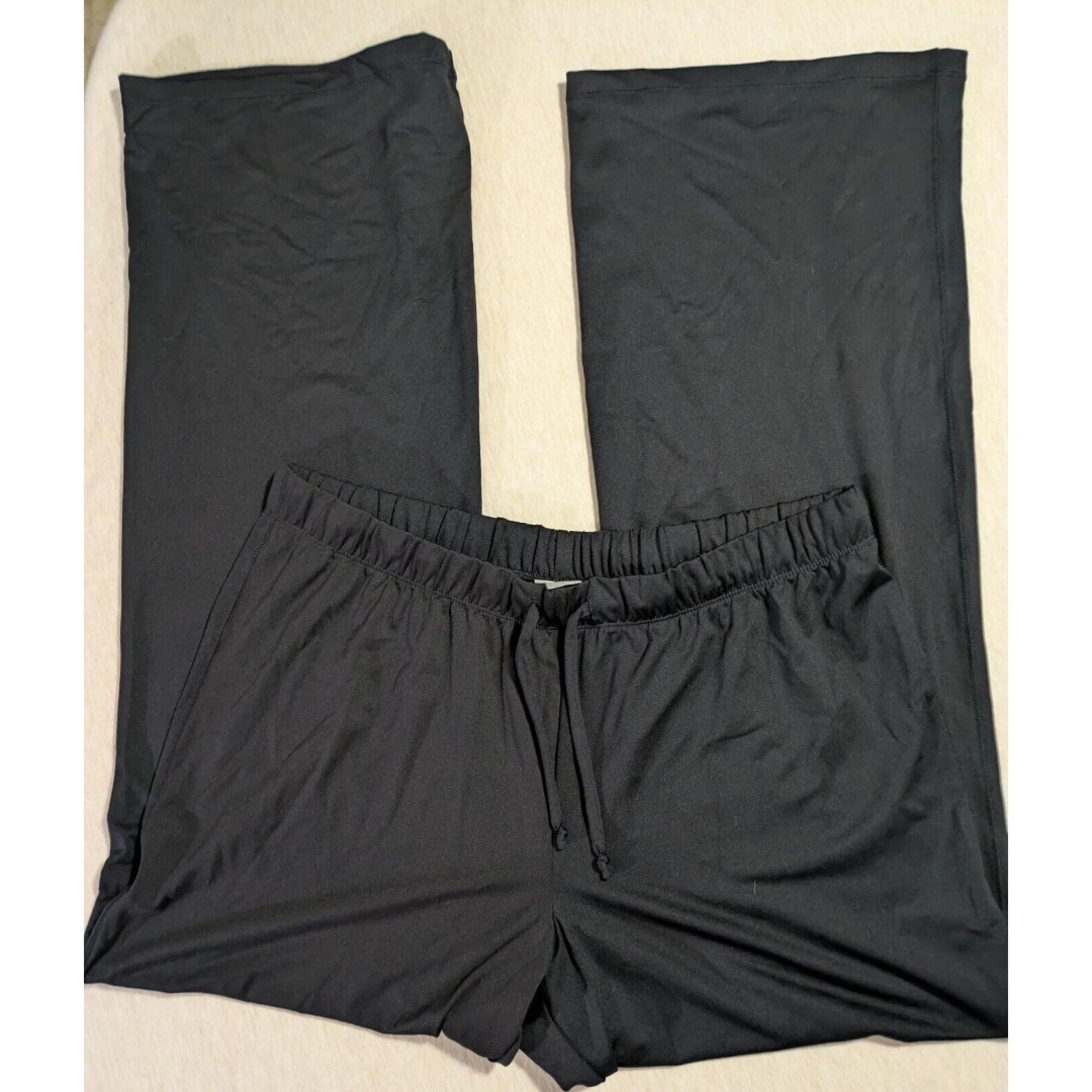 Champion Women's Black LG Long Wide Leg Drawstring Yoga Jersey Pants A27