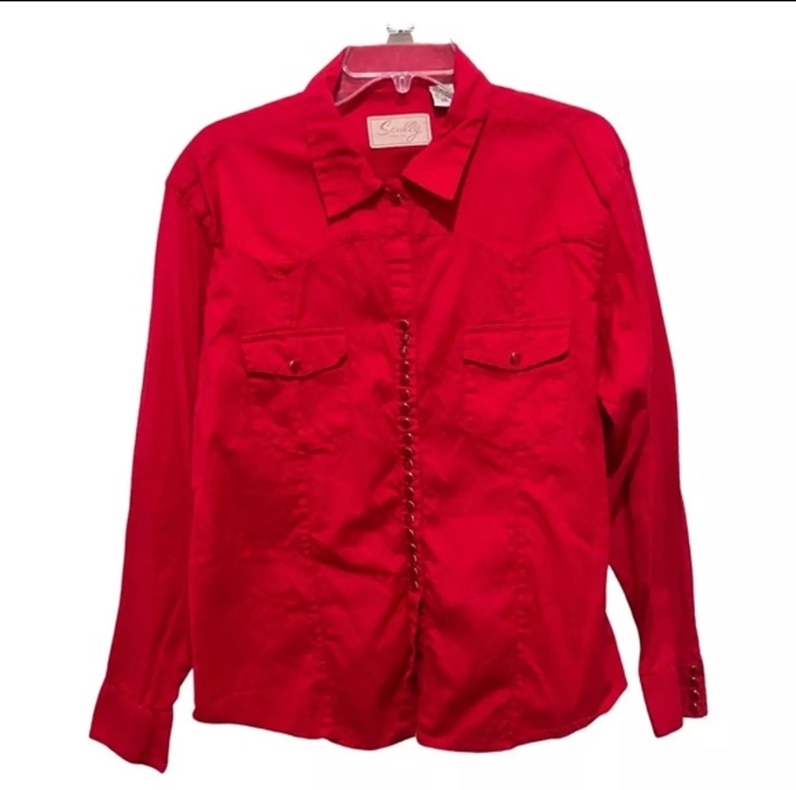 Scully- 100% cotton snap button down shirt western shirt in red
