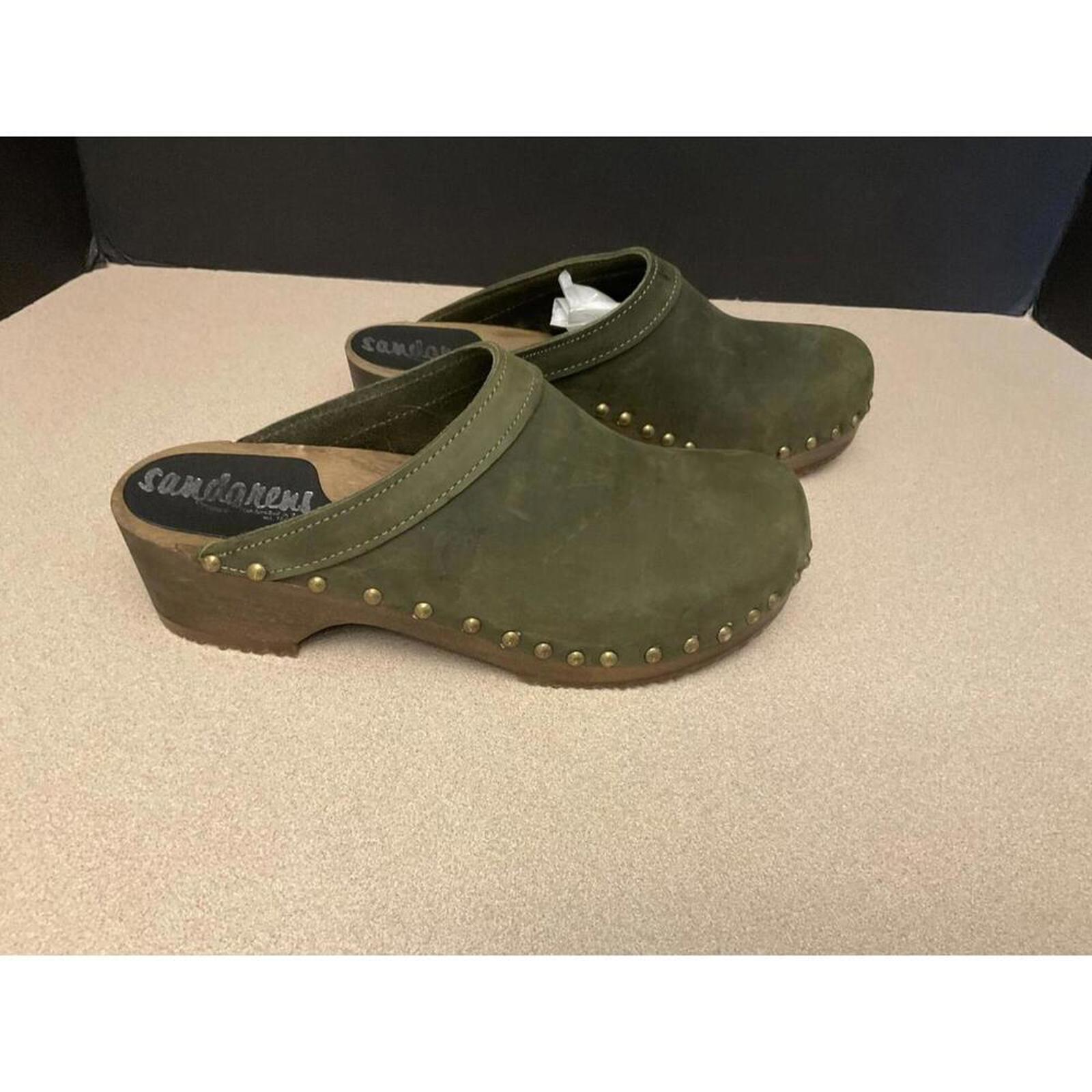 New! Womens Sandgrens Handmade Swedish Nubuck Leather Wood Clogs. SZ 39-8-8.5.