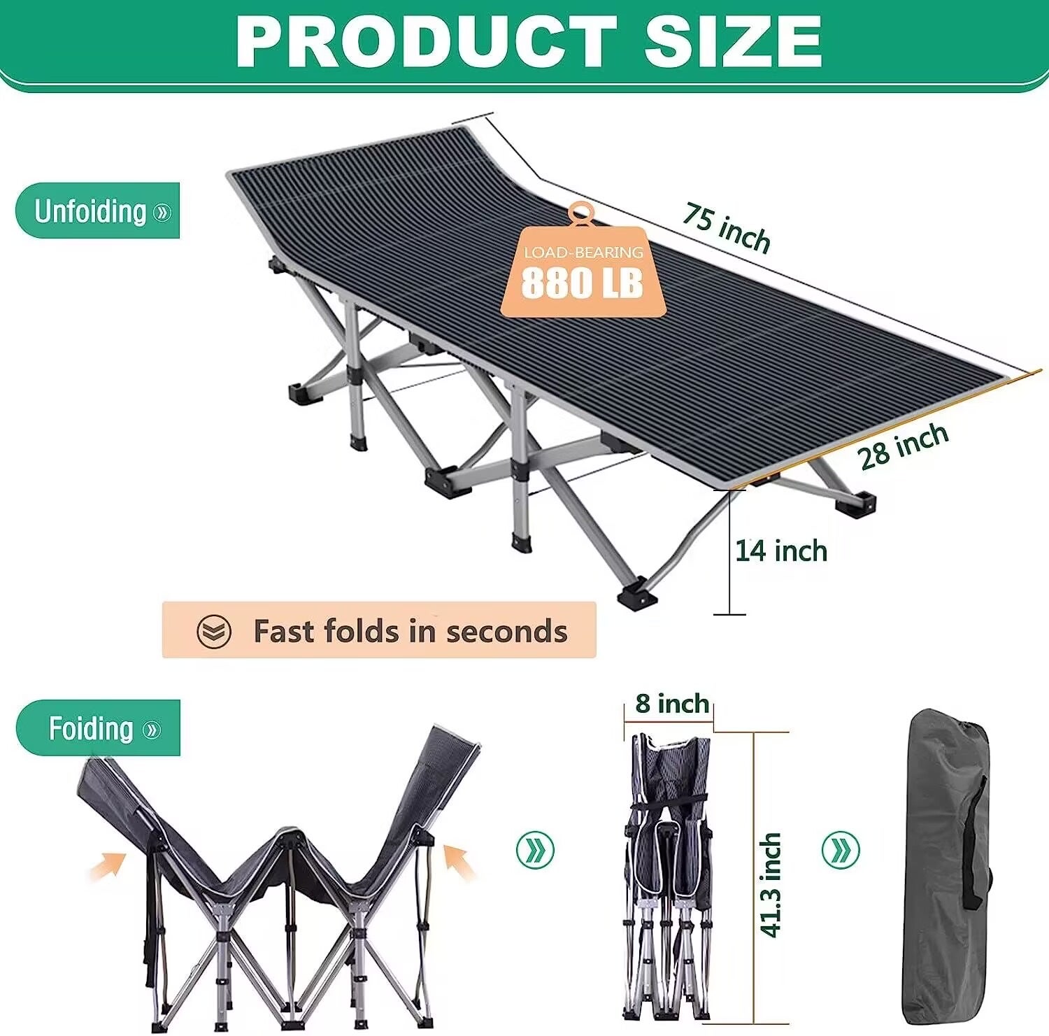 Camping cot without mattress