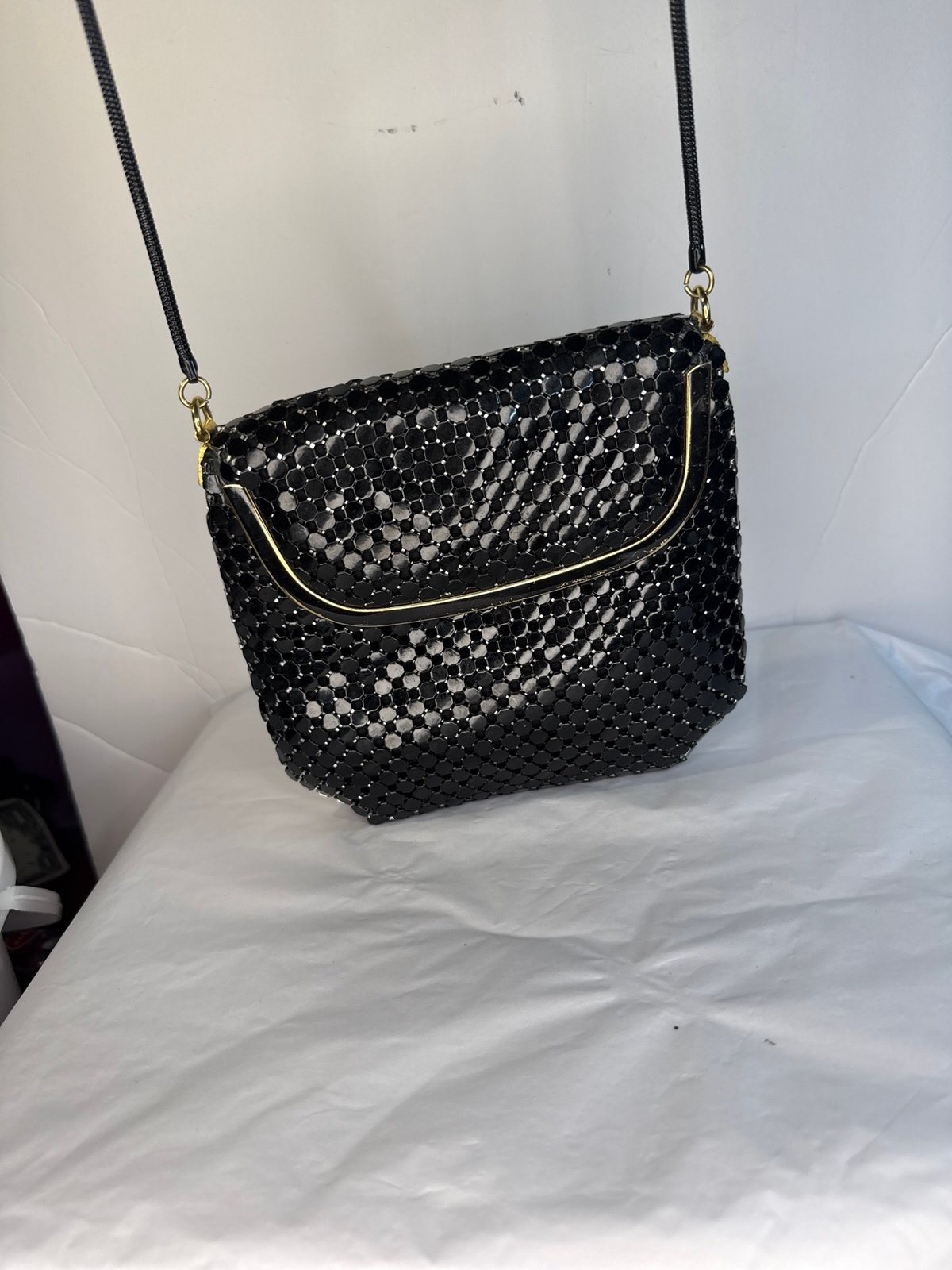 Vintage Small soft black mesh shoulder clutch bag 7”wx6”h unknown brand