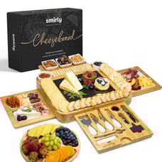 SMIRLY Bamboo Cheese Board and Charcuterie Set - Large Housewarming, Bridal Show