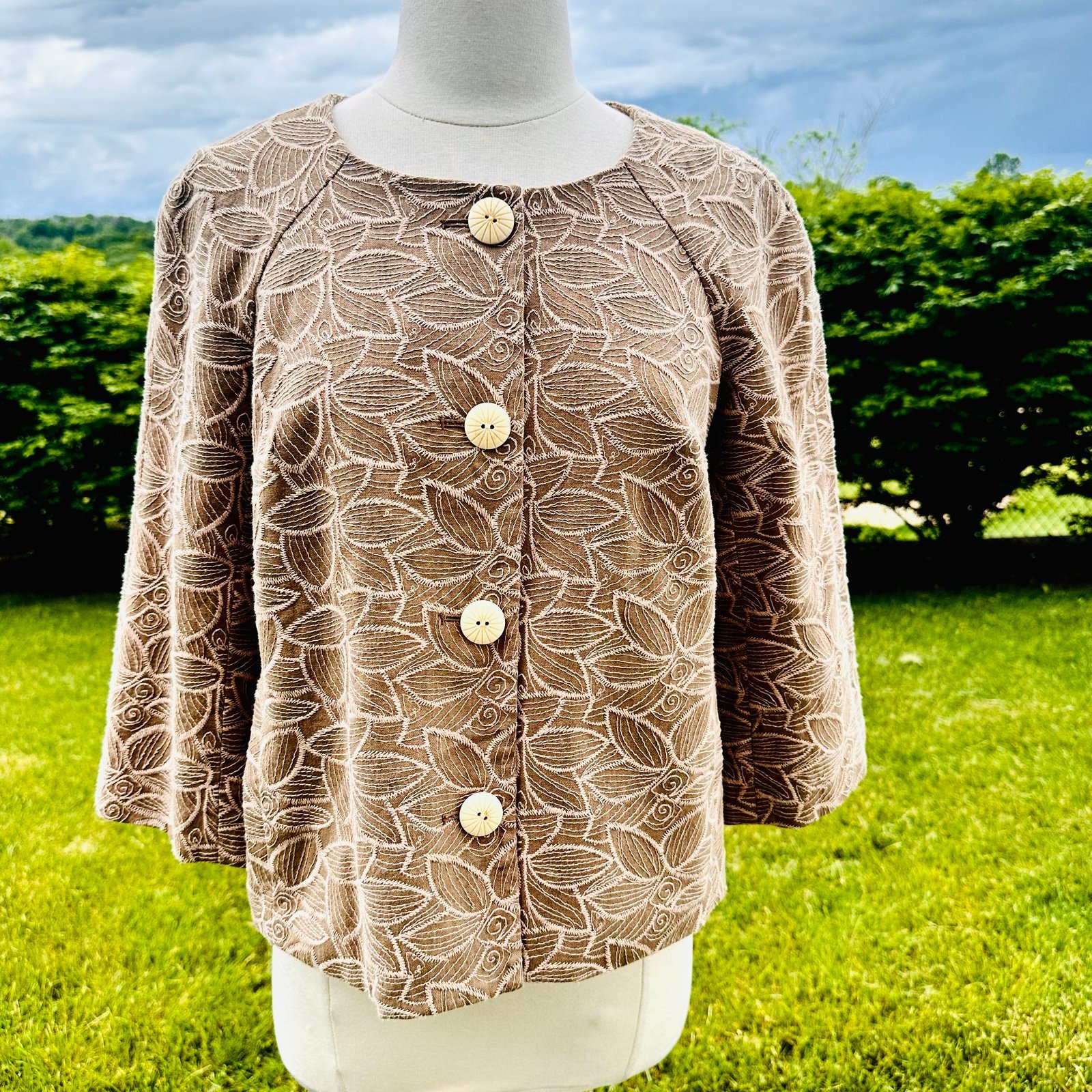 Oscar de la Renta Linen Blend Embroidered Vintage Jacket