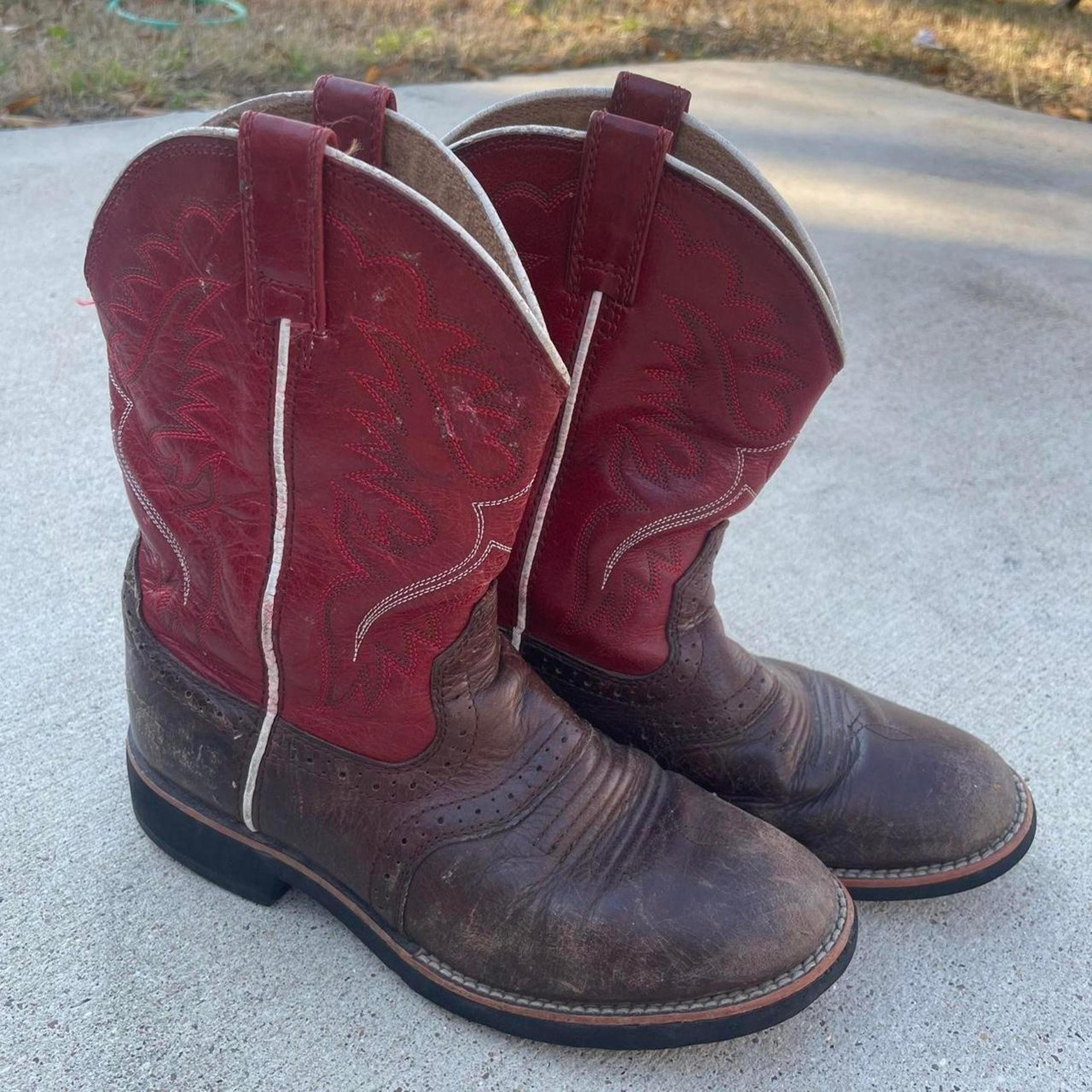 Ariat Boys Size 4 Brown/Red Leather Cowboy Youth Boots Western Rodeo Festival