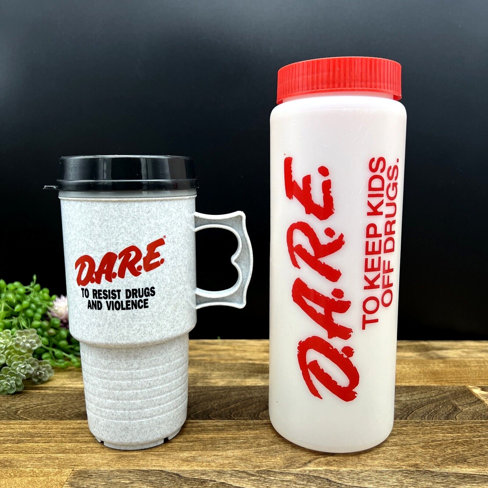 Vintage D.A.R.E. Insulated Mug And Plastic Bottle With Lid For Straw, No Straw