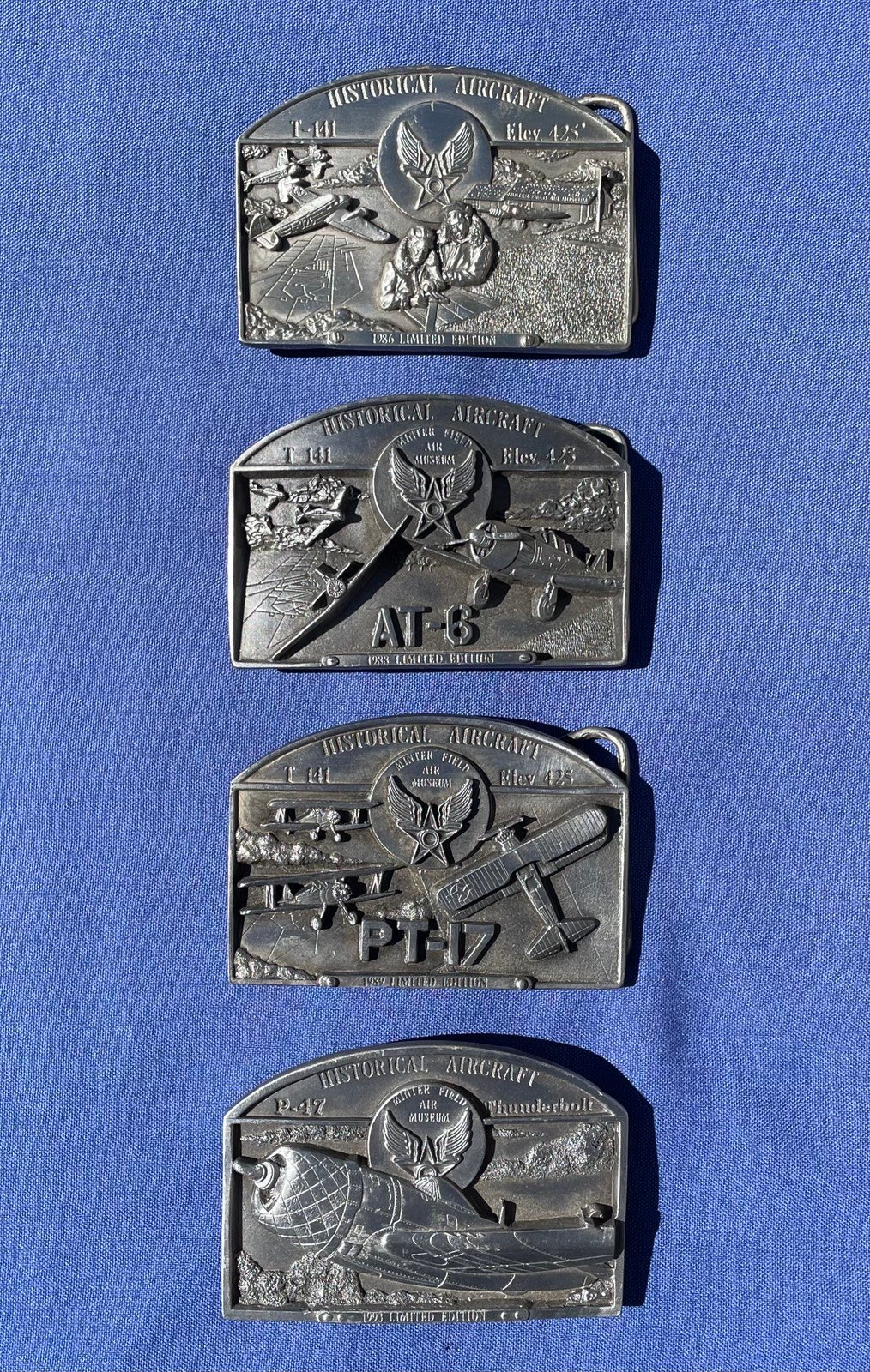 Lot Of Historical Aircraft Minter Field Air Museum Vintage Pewter Belt Buckles