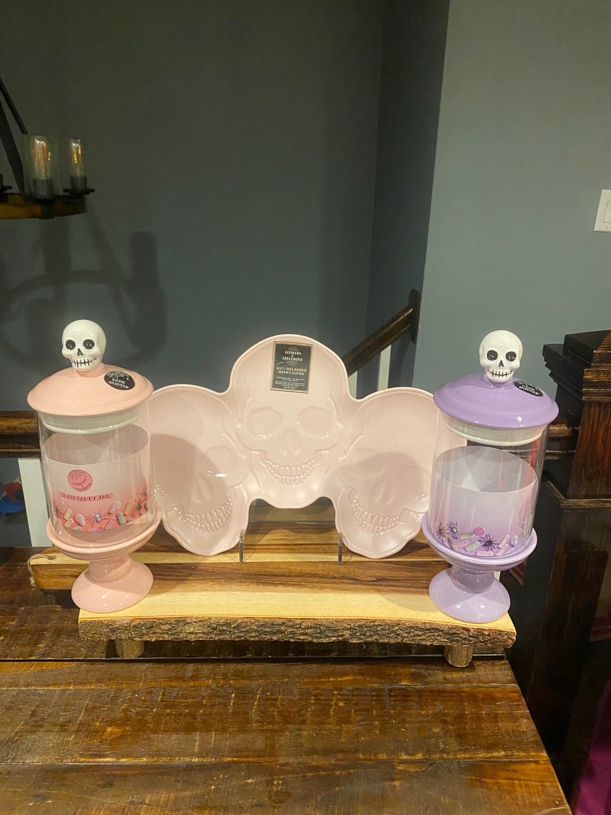 cobwebs and cauldrons pink & purple candy skull jars & skull platter