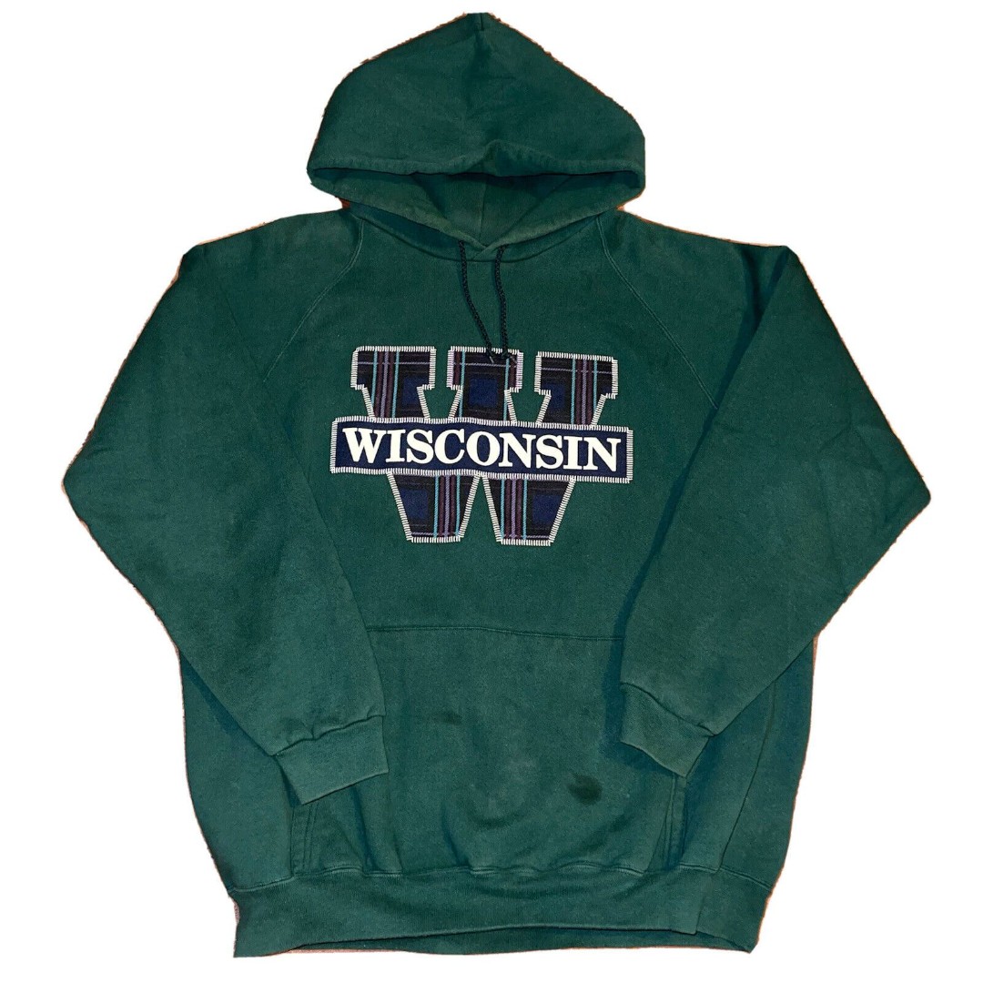Vintage Adidas Wisconsin Hoodie Sweatshirt Size XL/XXL Made In USA *RARE