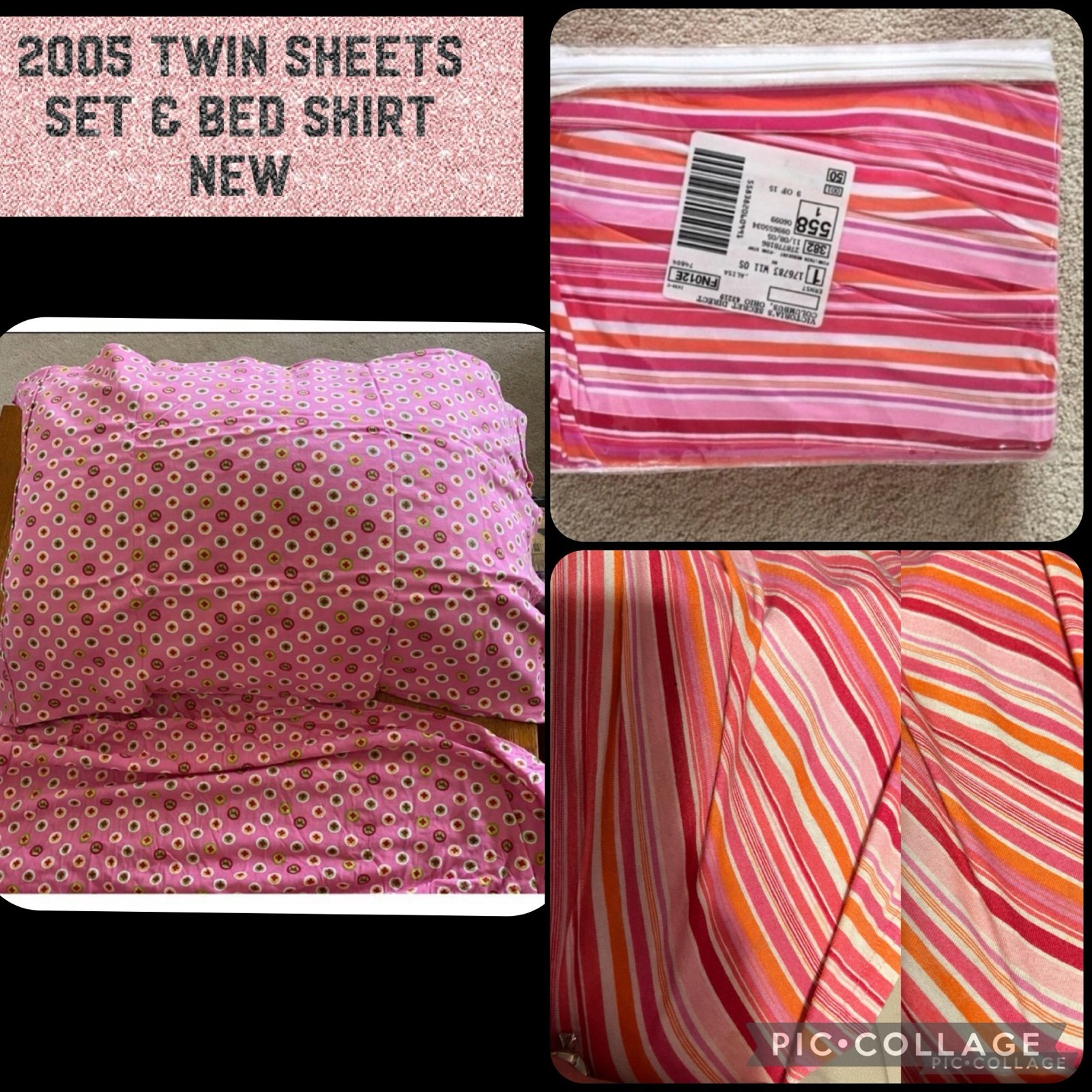 Vs pink twin bed sheets & bed skirt NEVER SEEN ANOTHER Christmas 2005 collection