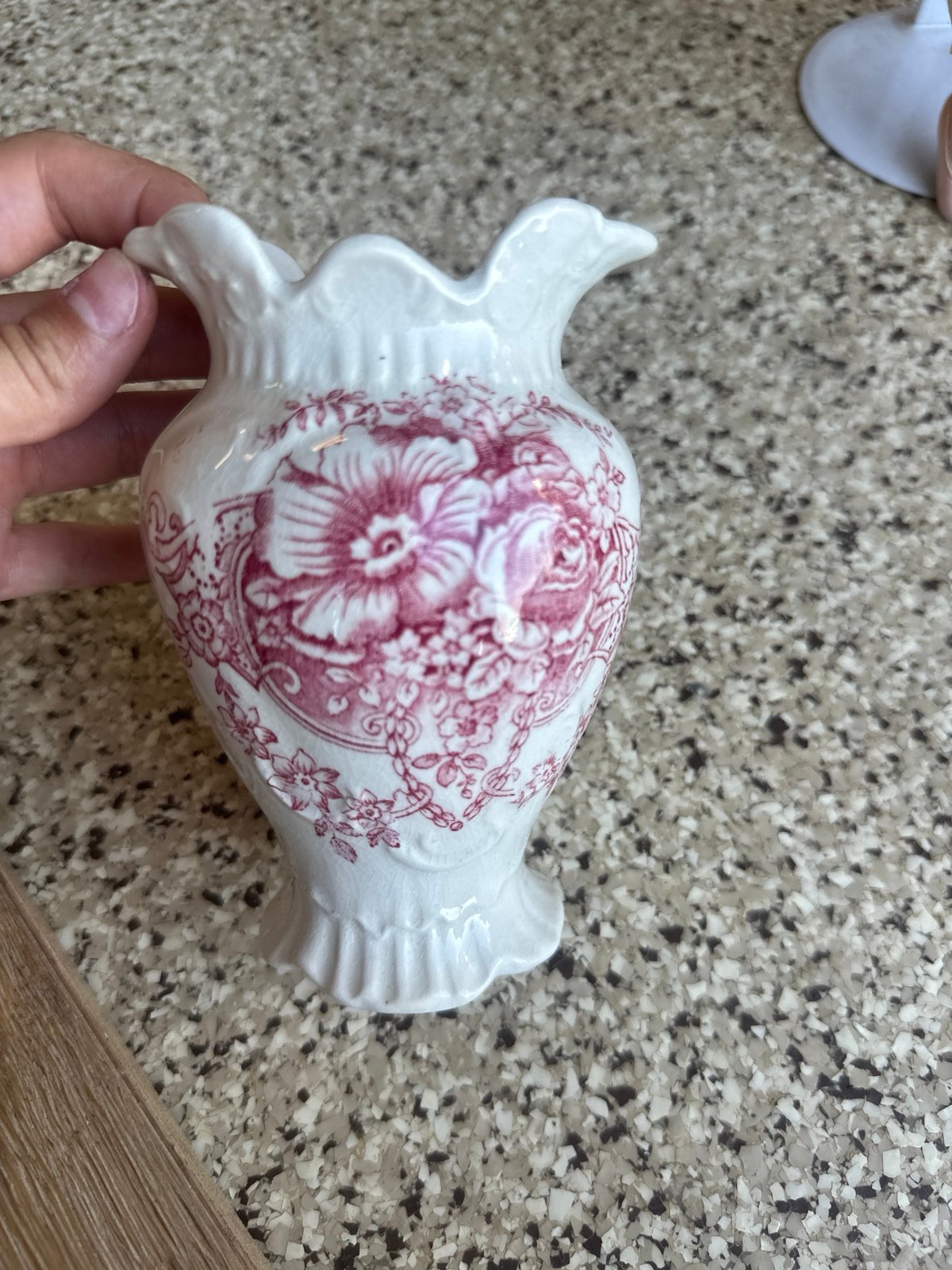 Vintage Red Transferware Small Vase Flowers Farmhouse Cottage Home Decor