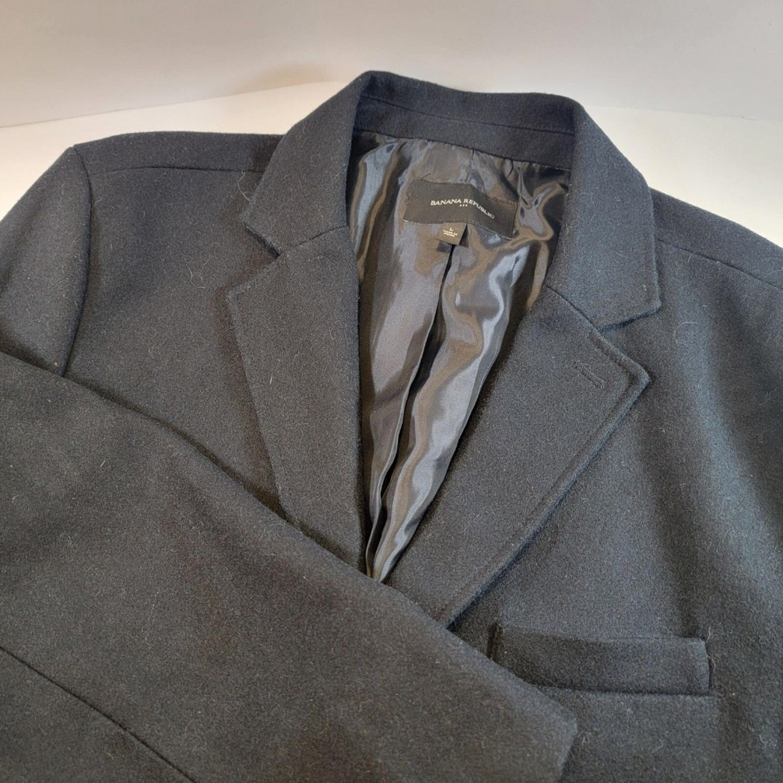 Banana Republic Men's Size L Wool Blend Overcoat Classic Long Black Top Jacket