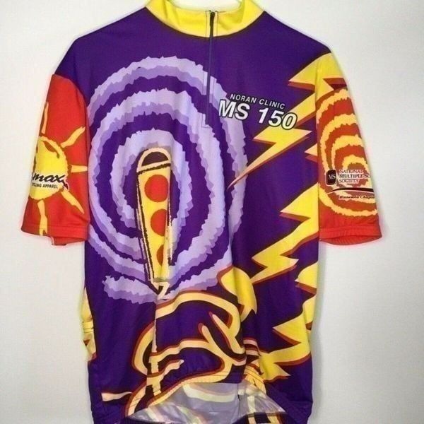 Vomax Men's Blue/Yellow Print 1/2 ZIP Biking Cycling Jersey Shirt Size XL