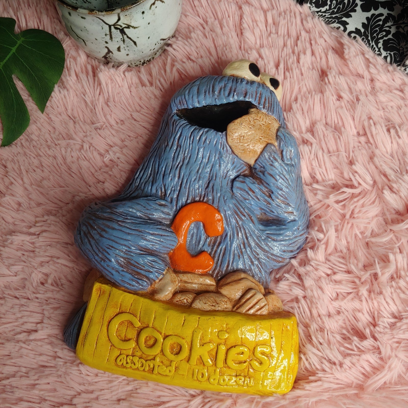 Vintage Cookie Monster Decor Wall Hanging 70s RARE 3D Ceramic Porcelain? Caster?