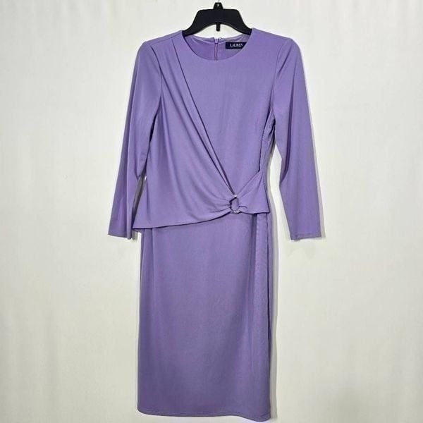 LAUREN RALPH Purple Wisteria Jersey Three-Quarter-Sleeve Dress 6