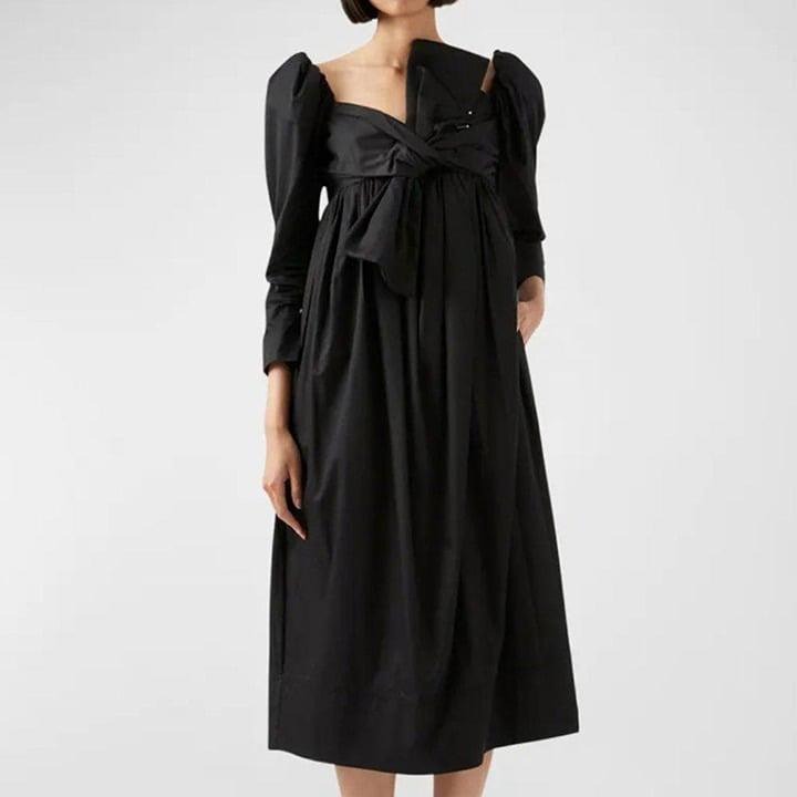 ✨SALE Aje Black Valentina Cotton Poplin Bow-Tie Midi Dress Size US 2 NWT