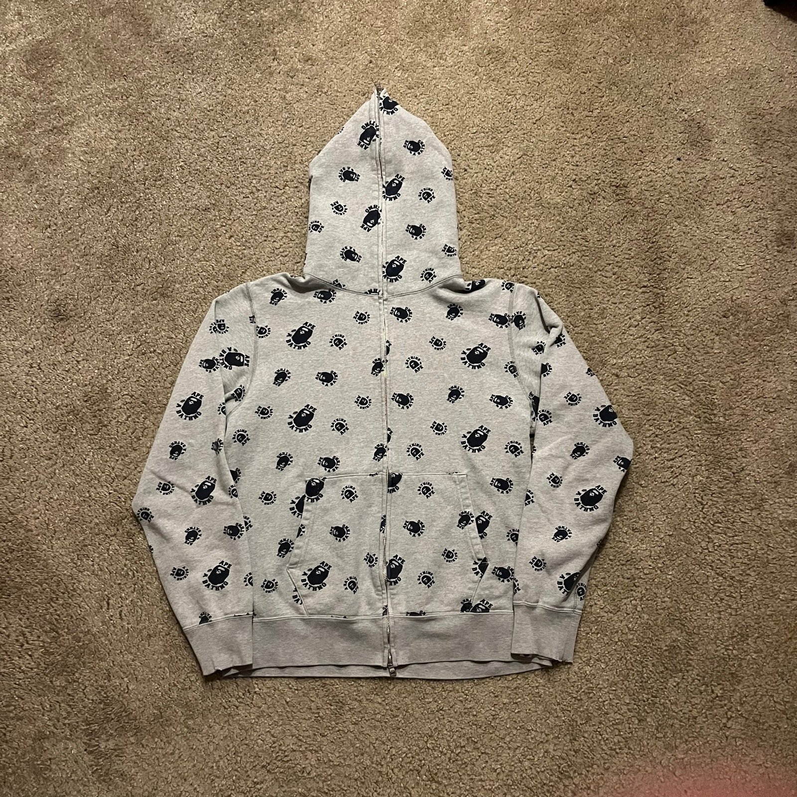 Authentic Bape 2000’s All Over Print Full Zip Hoodie Grey L