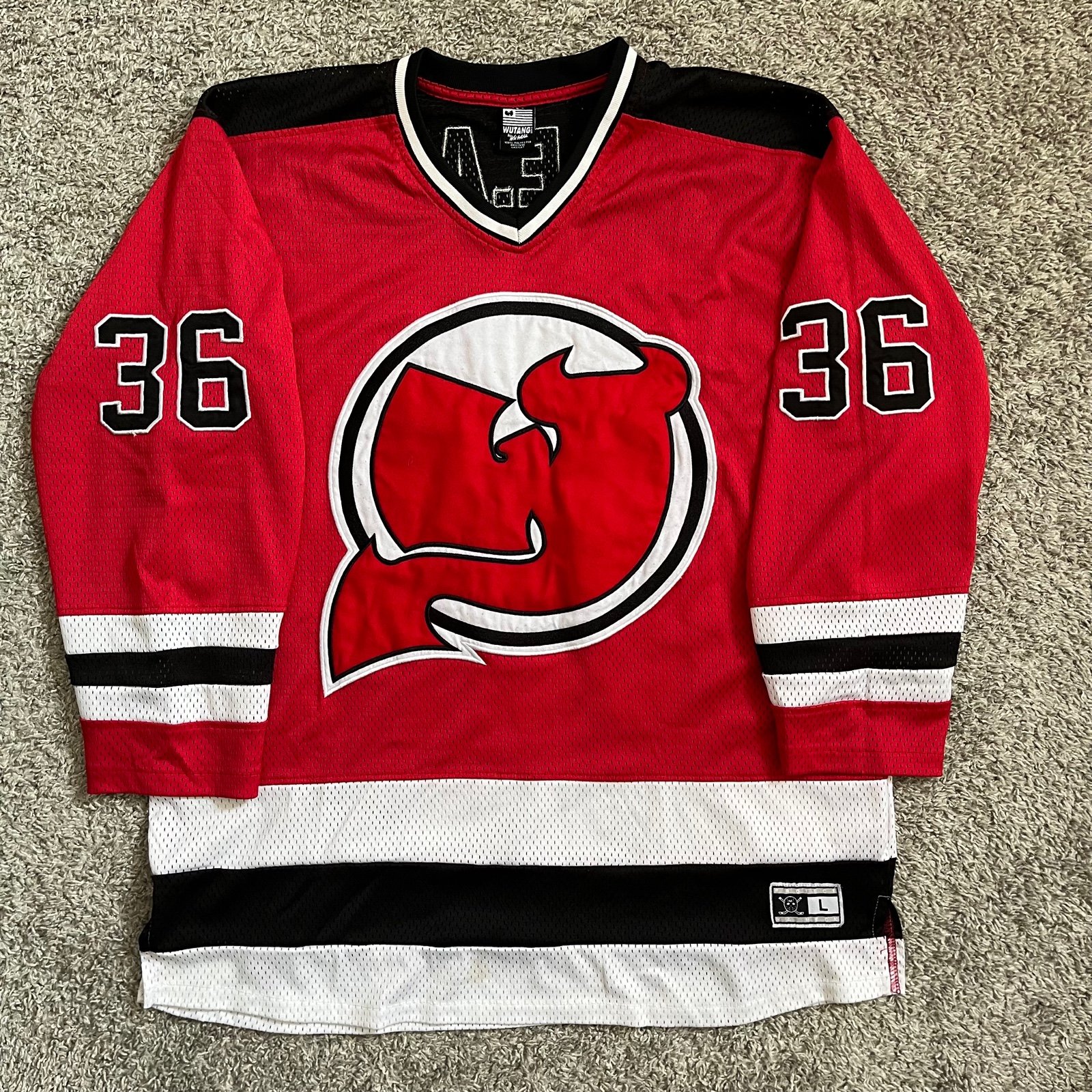 Wu-Wear Hockey Jersey Size Large Wu-Tang Rare Red Raekwon Rza WuTang Clan
