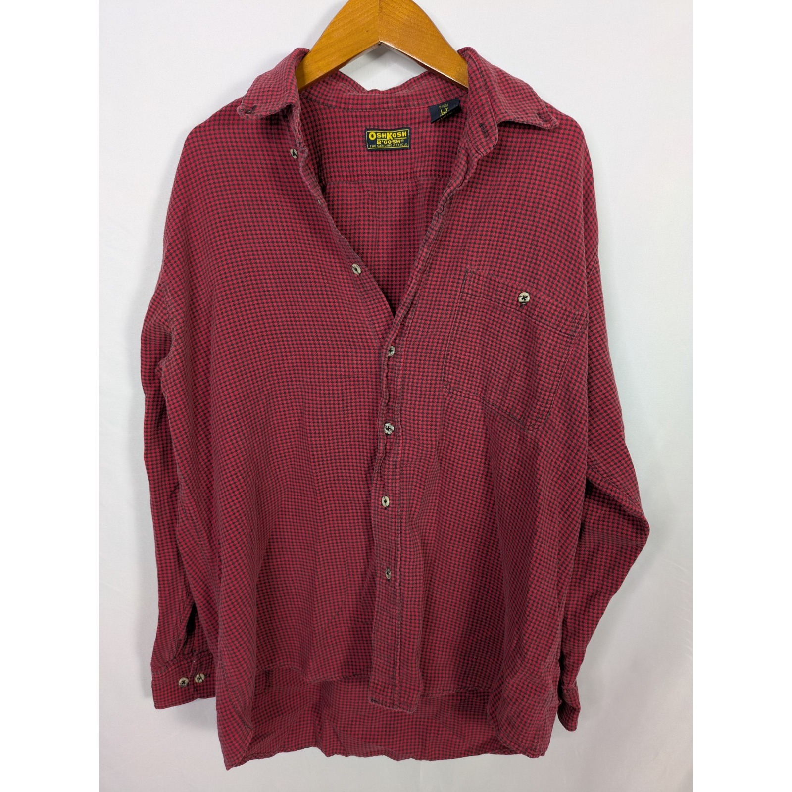 Vintage 1990s Oshkosh B'Gosh Mens Houndstooth Button Flannel Shirt Large T USA
