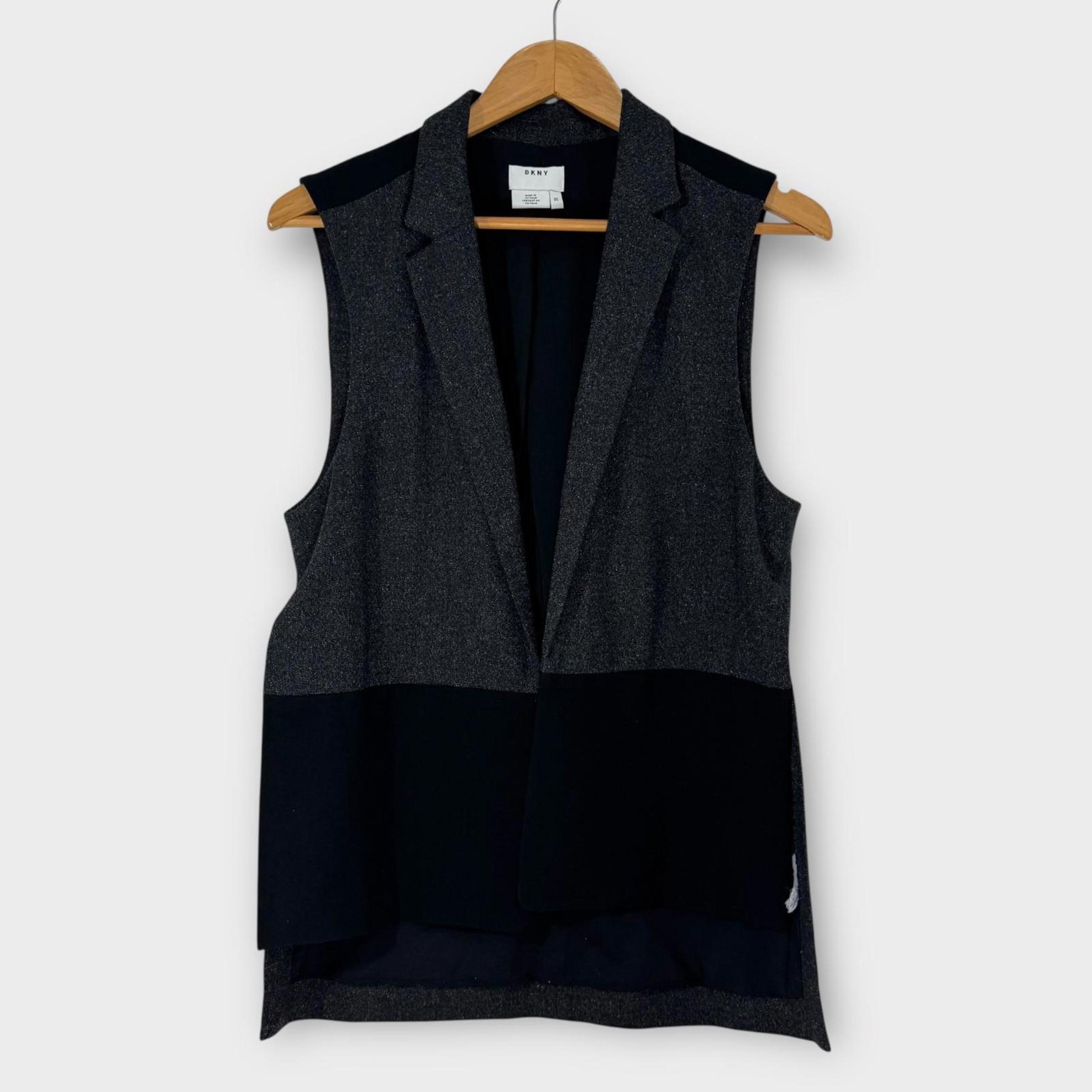 Womens Size XS Gray Black Colorblock Collared Open Vest Blazer Jacket - DKNY