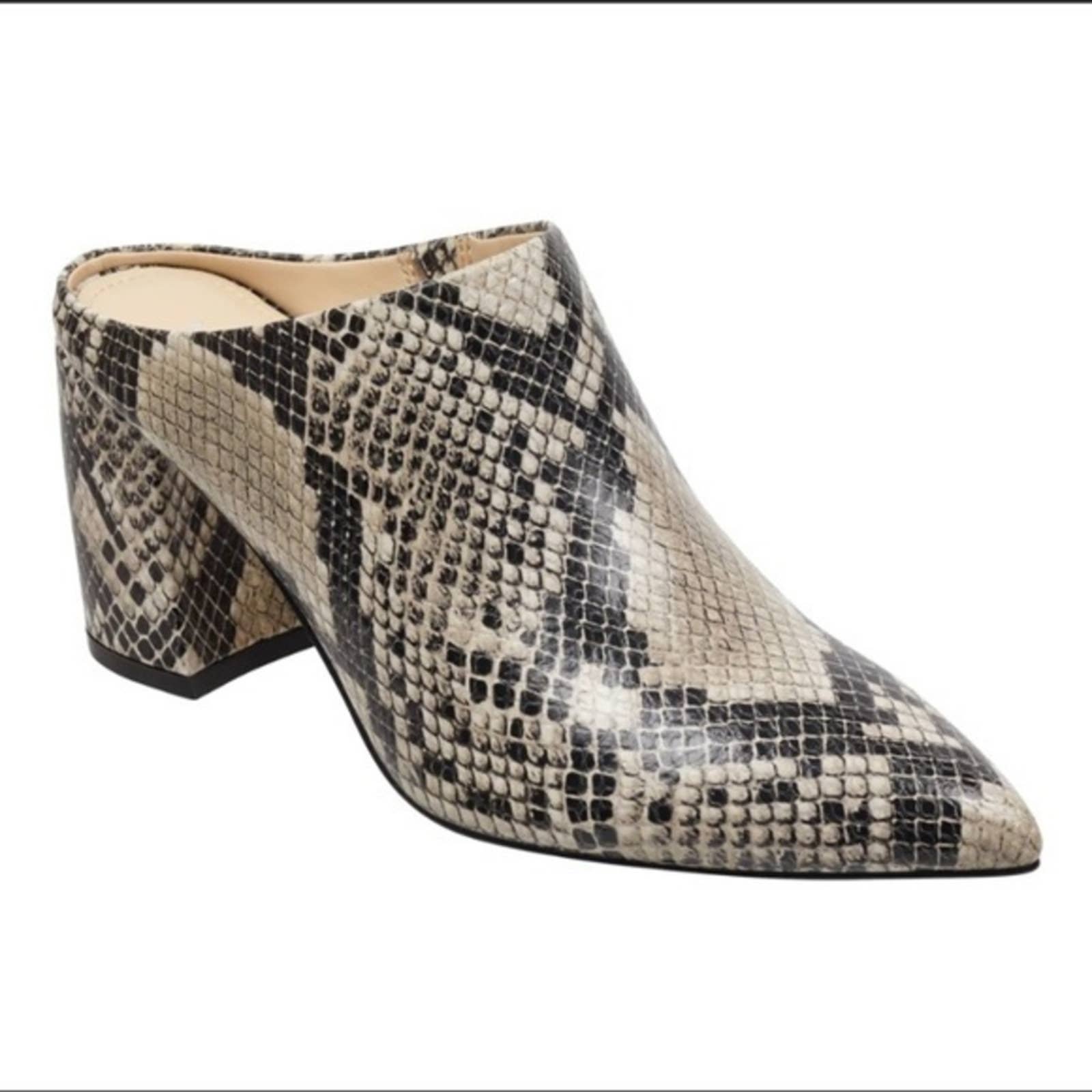 EUC Marc Fisher Women's Size 6.5 Ragni Embosses Snakeskin Block Heeled Mules