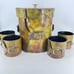 Vintage Ice Bucket Whiskey Glass Holder Rustic Faux Leather Buckles Straps Set 5